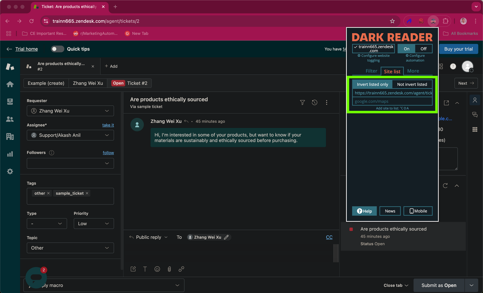Method 2 of activating zendesk dark mode - step 5