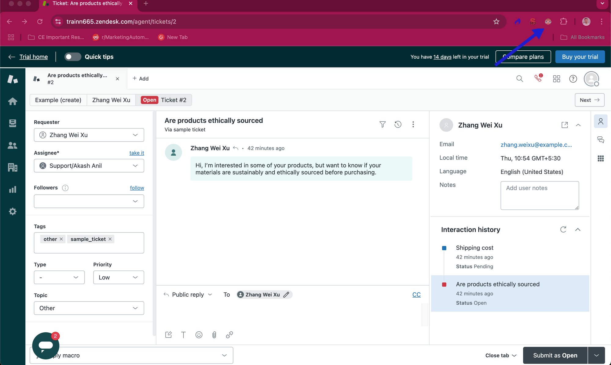 Method 2 of activating zendesk dark mode - step 2