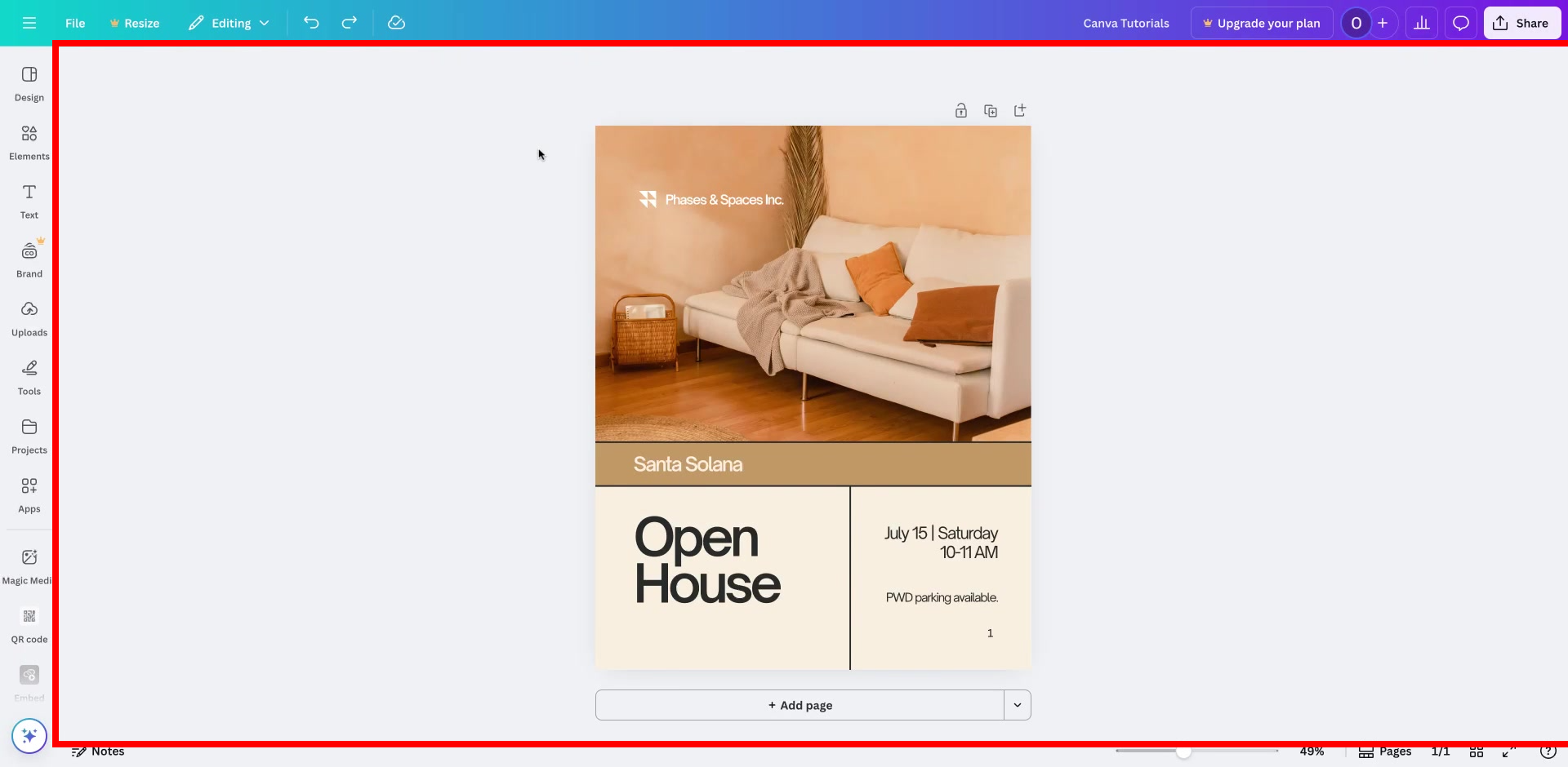Screenshot of how to print from Canva Step 1