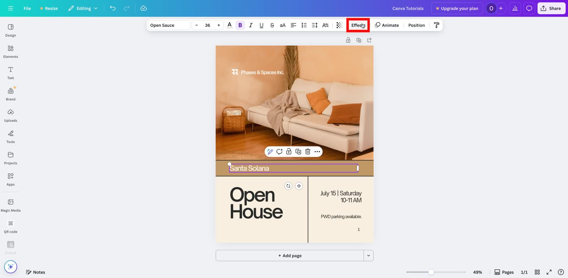 Screenshot of how to Curve a text in Canva Step 2