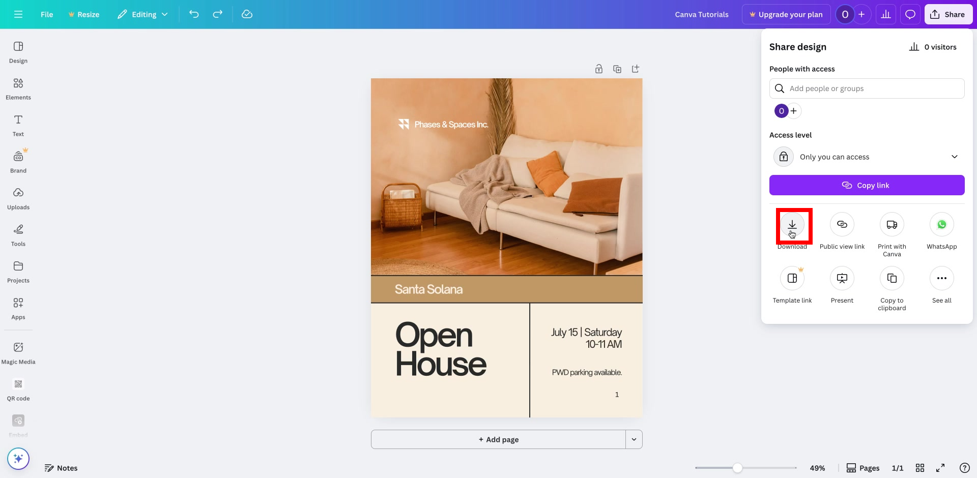 Screenshot of how to print from Canva Step 3