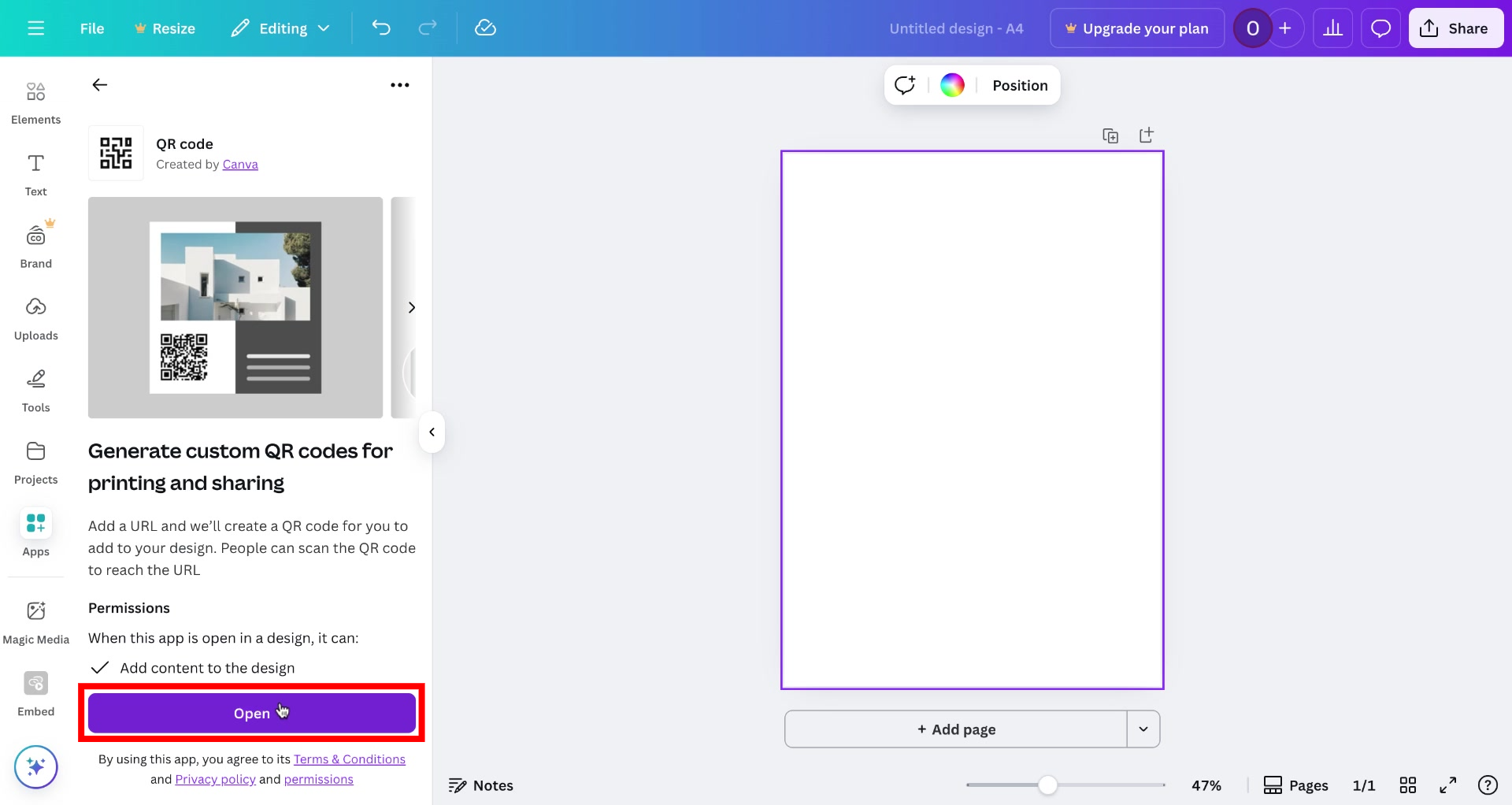 Screenshot of how to create a qr code in Canva Step 6