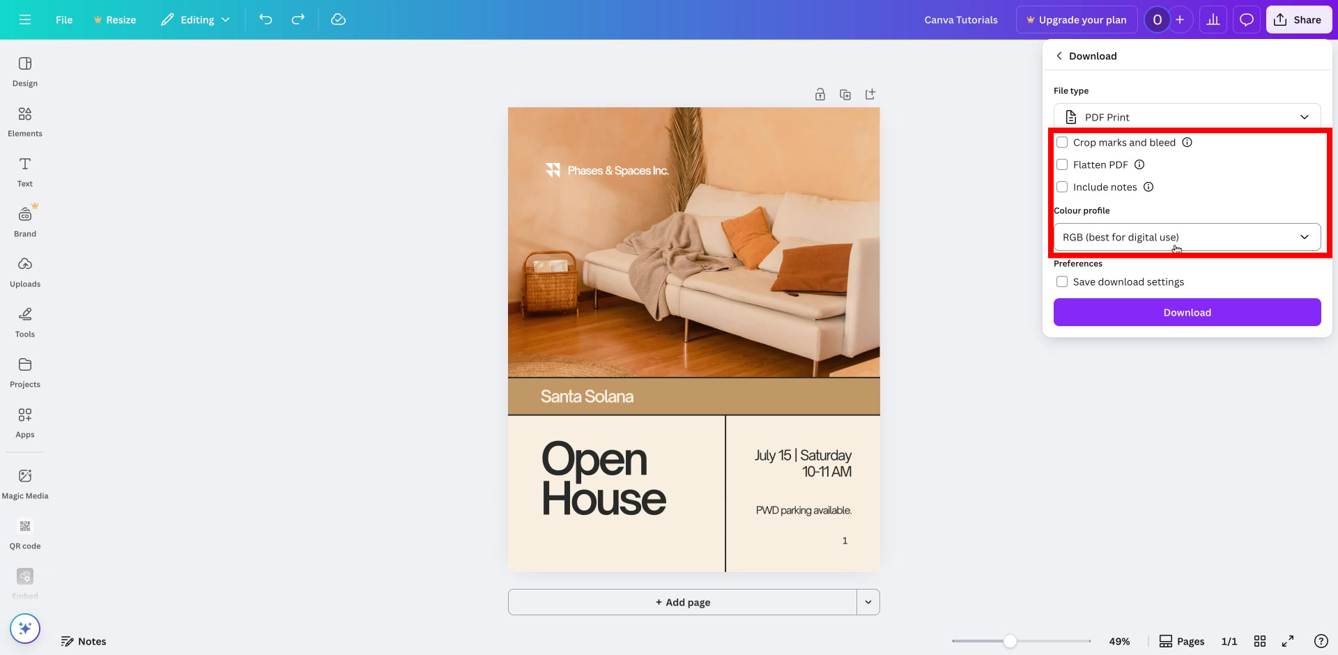 Screenshot of how to print from Canva Step 6