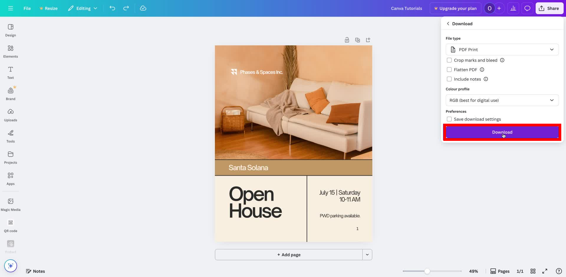 Screenshot of how to print from Canva Step 7