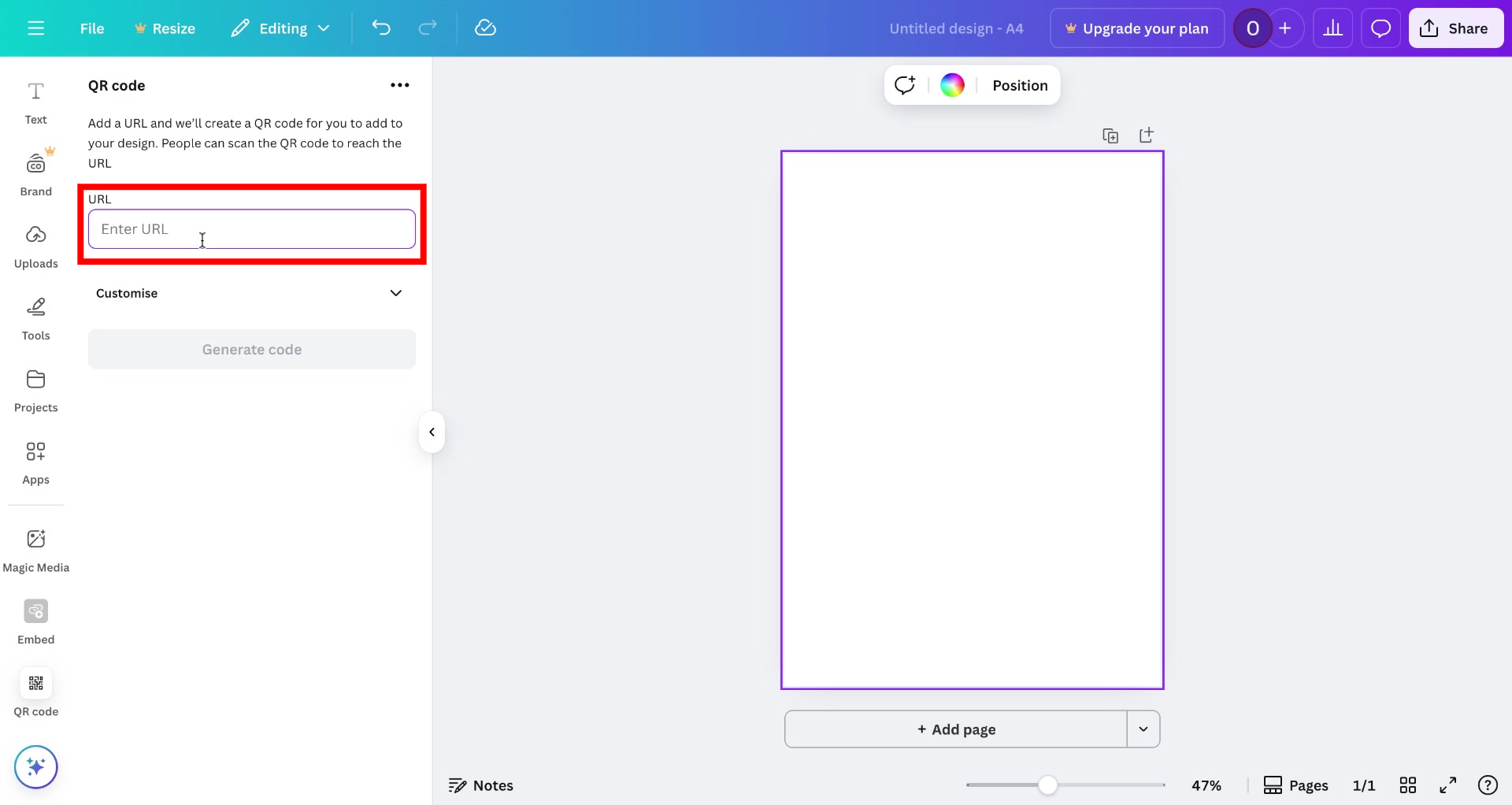 Screenshot of how to create a qr code in Canva Step 7