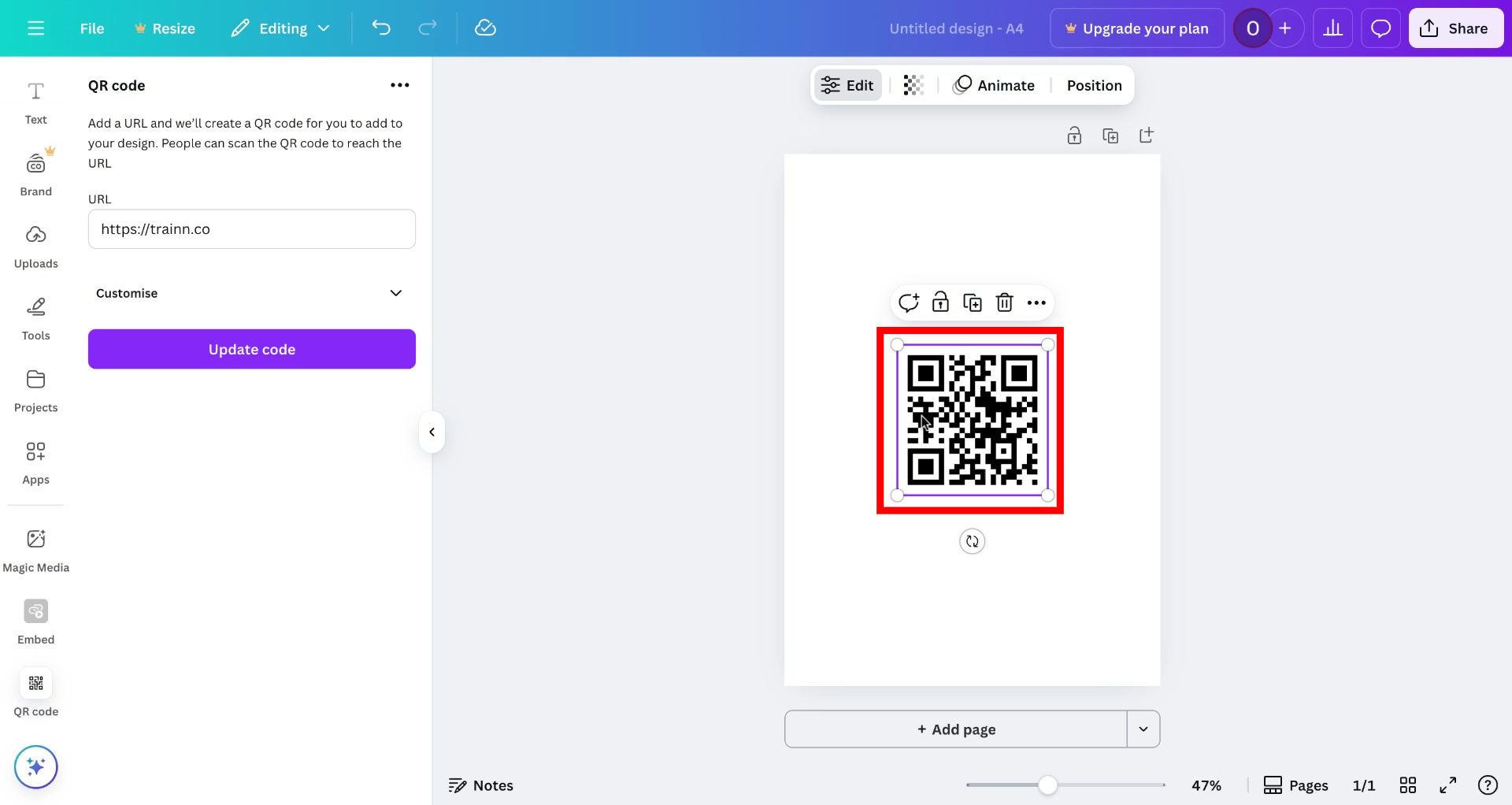Screenshot of how to create a qr code in Canva Step 9