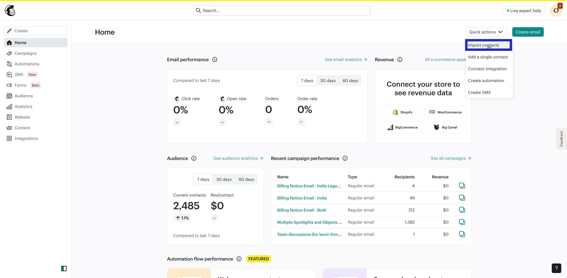 Screenshot of how to import contacts into Mailchimp step 2