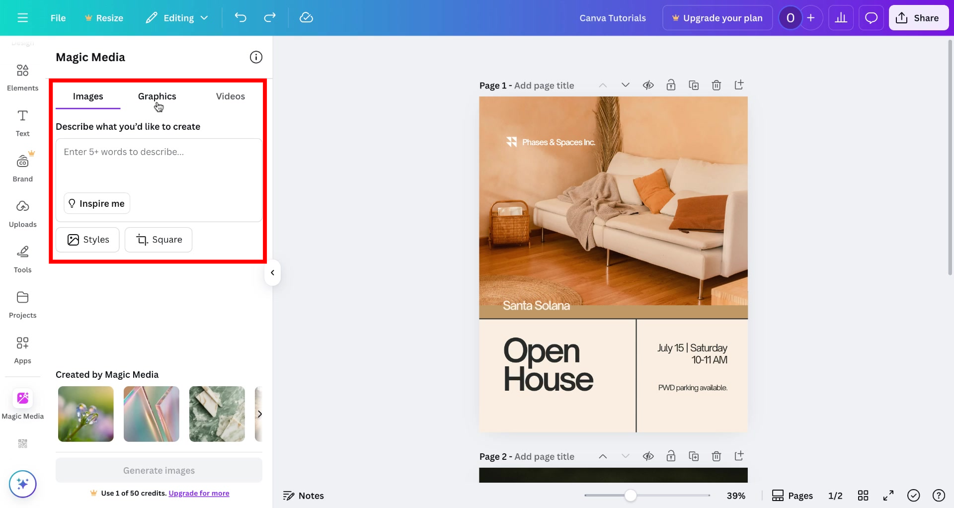 Screenshot of how to use AI in Canva step 2