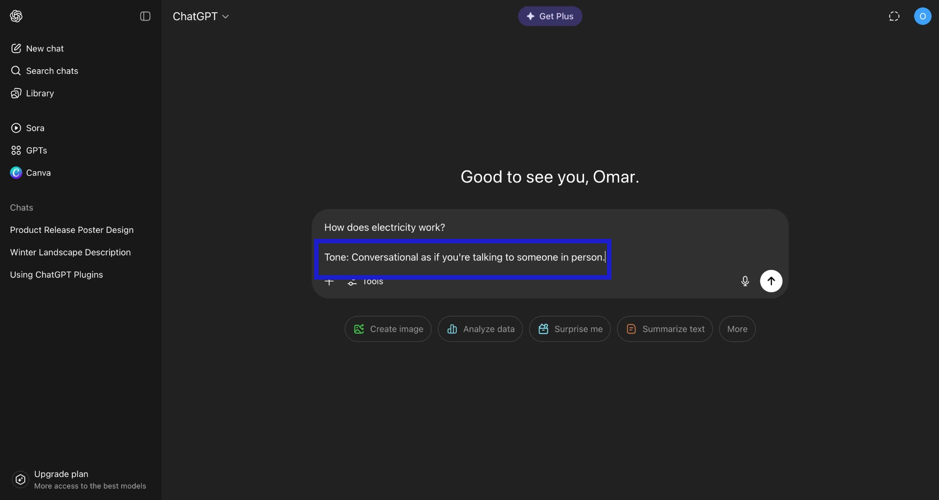 Screenshot of how to make ChatGPT sound more human step 2