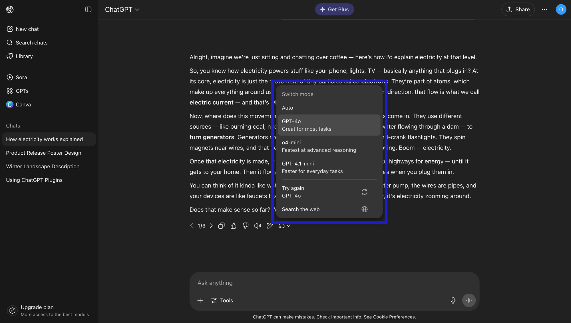 Screenshot of seeing the version of ChatGPT step 2