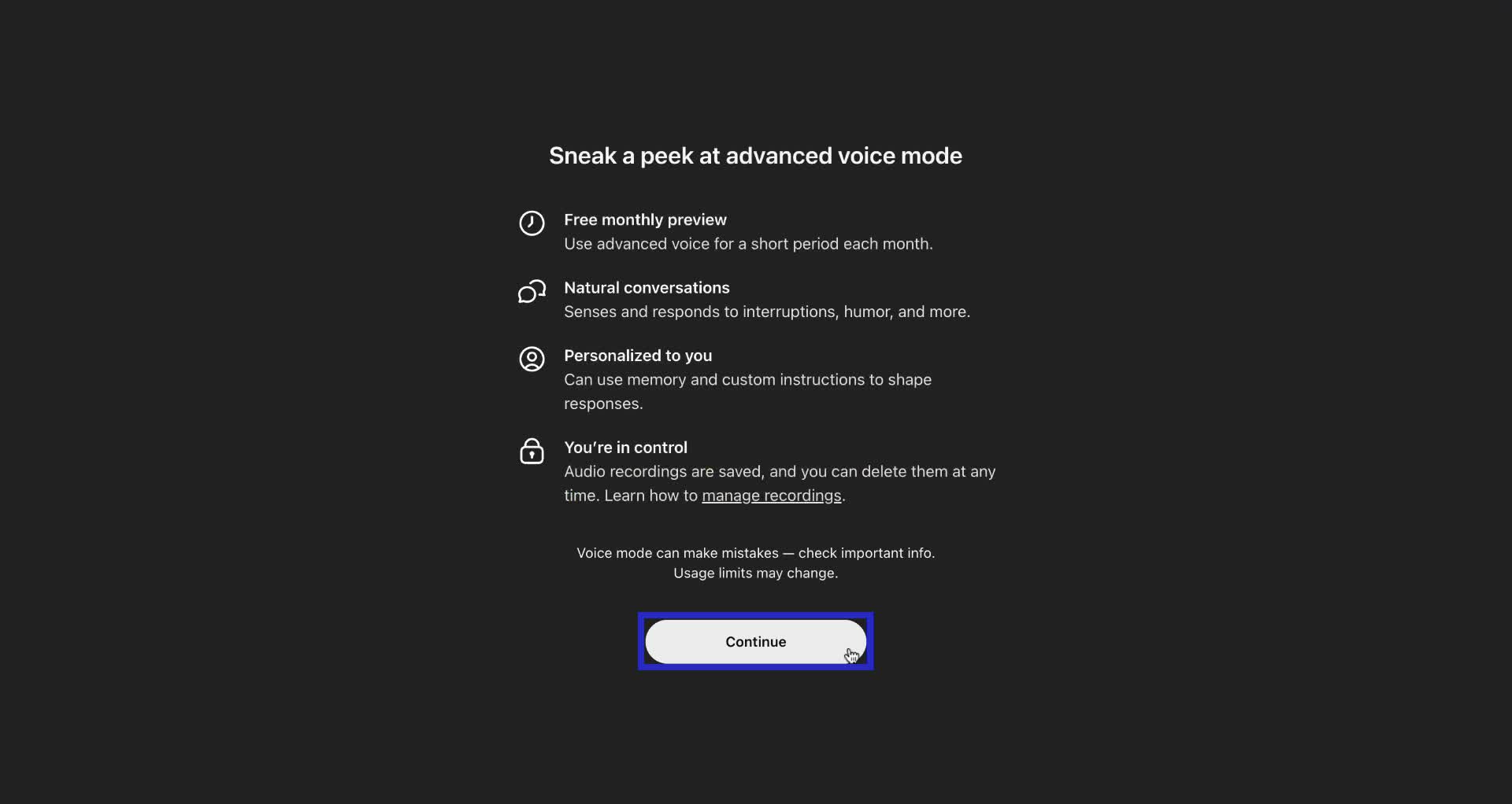 Screenshot of how to use ChatGPT voice chat feature step 2