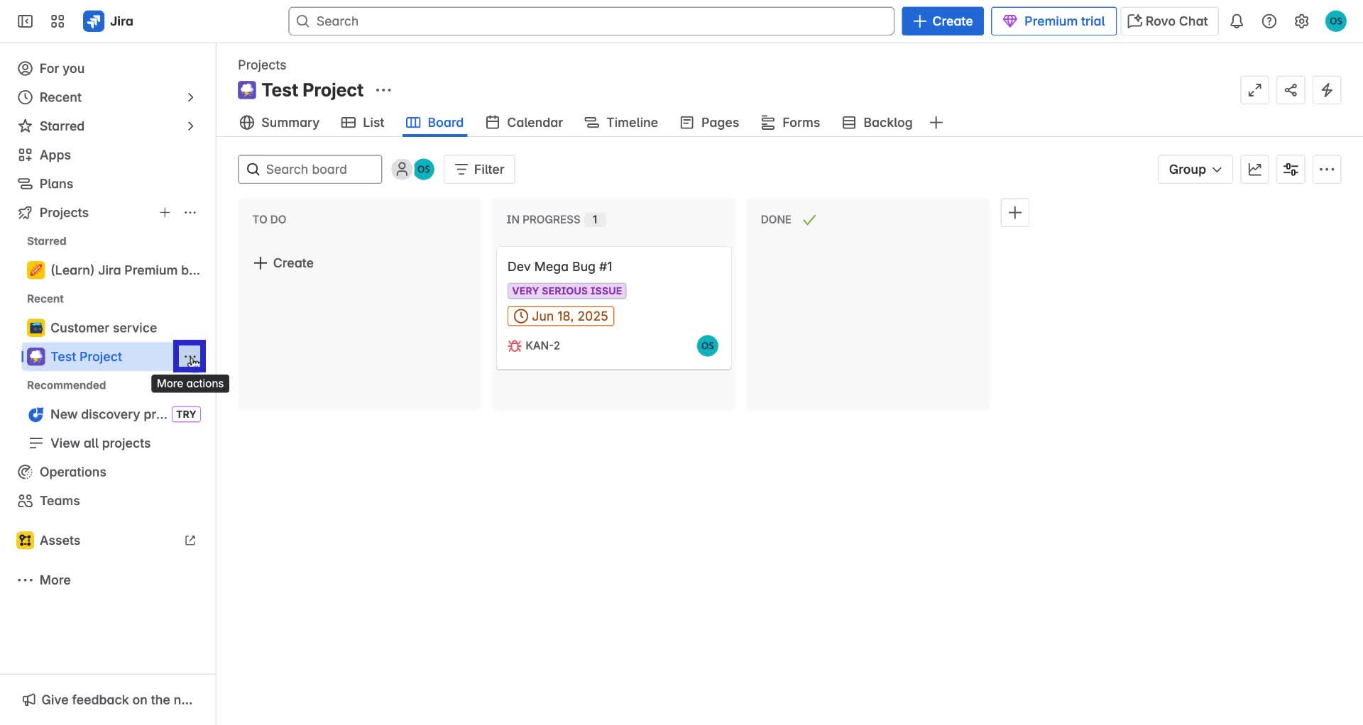 Screenshot of how to create Spike in Jira Step 2
