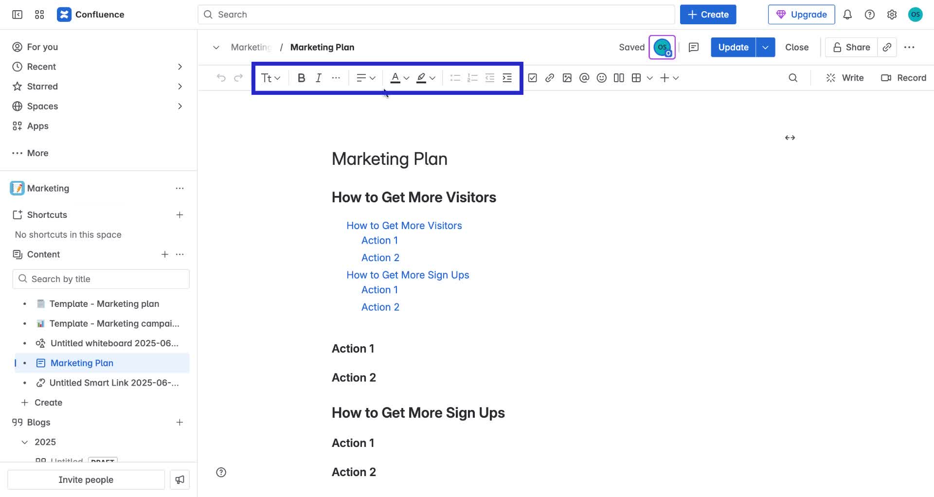 Screenshot of how to edit a Confluence page step 2