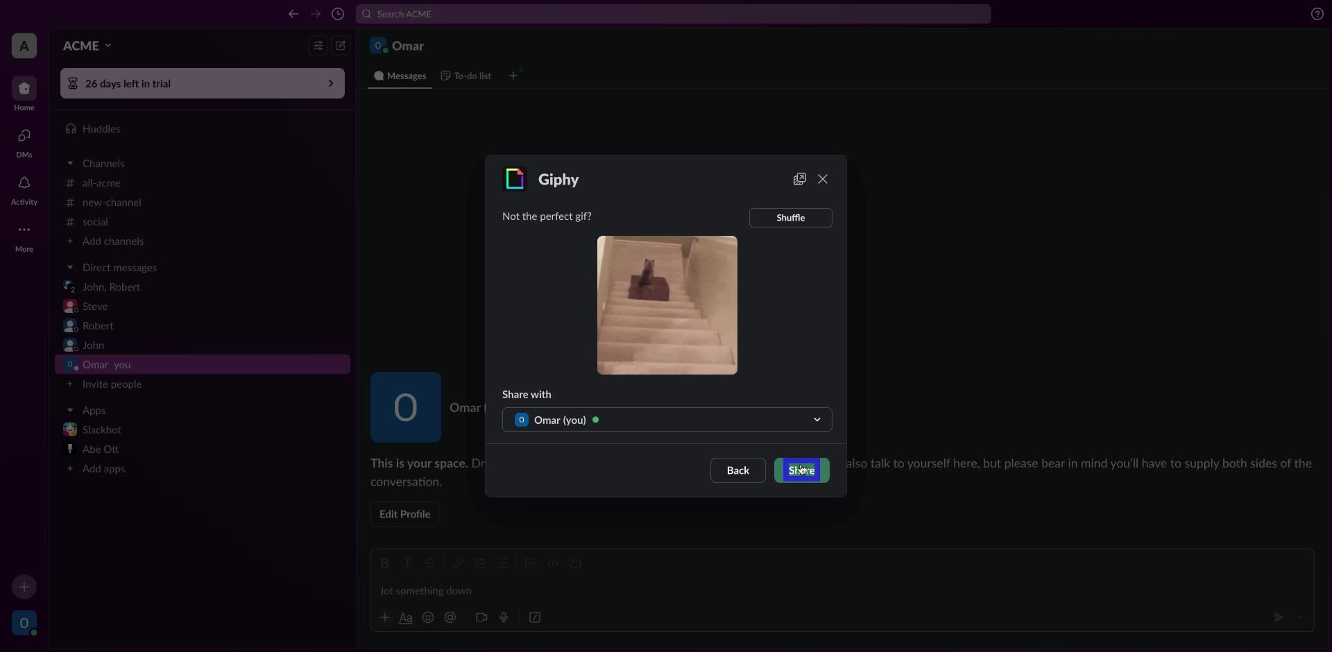 Screenshot of how to add Giphy to Slack step 11