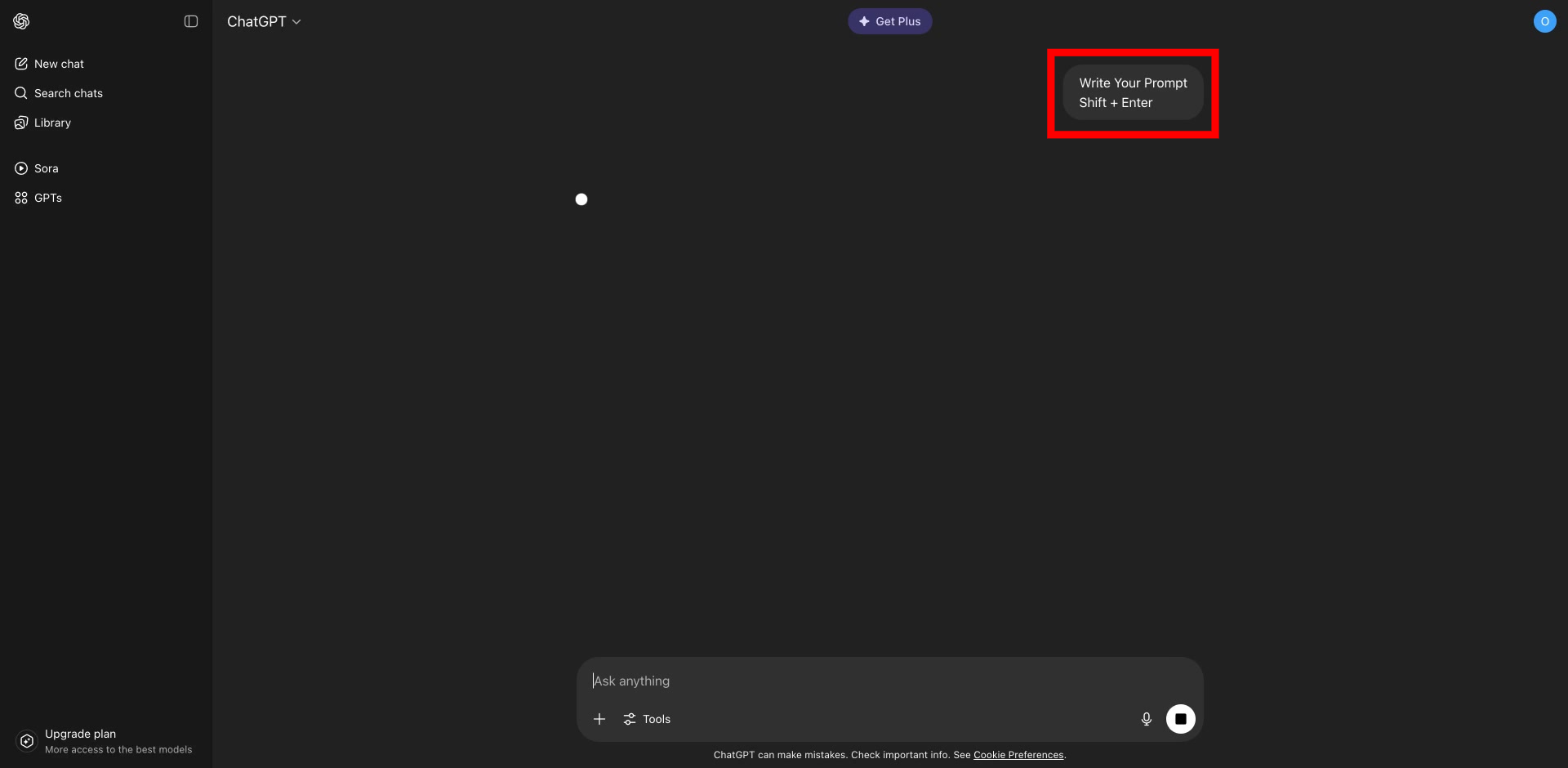 Screenshot of how to go the next line in ChatGPT step 3