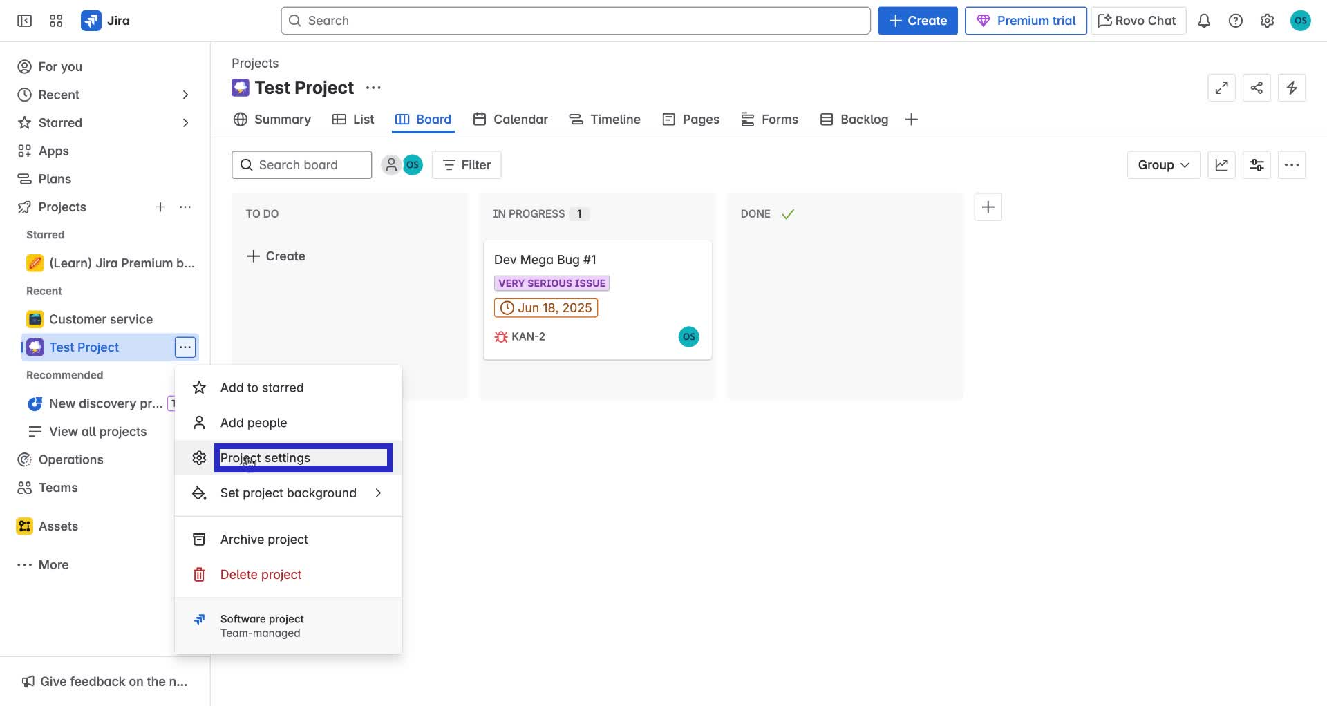 Screenshot of how to create Spike in Jira Step 3