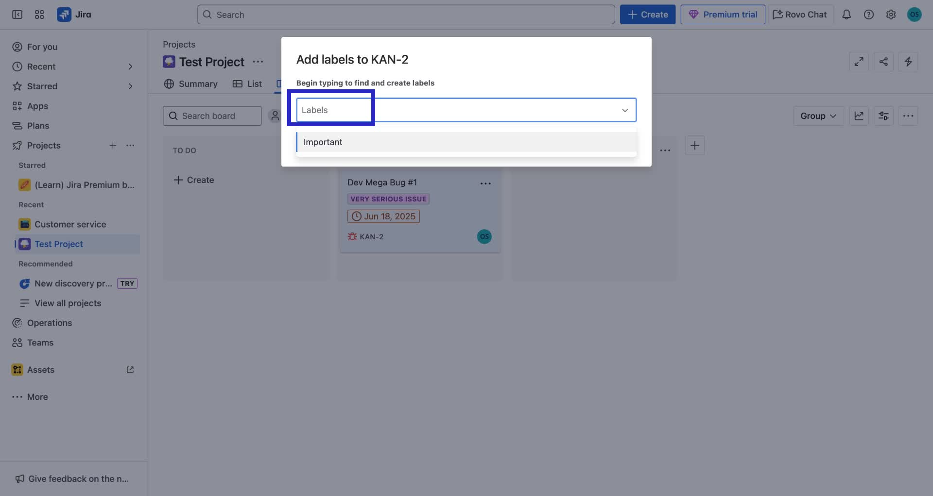 Screenshot of how to create a label in Jira step 3