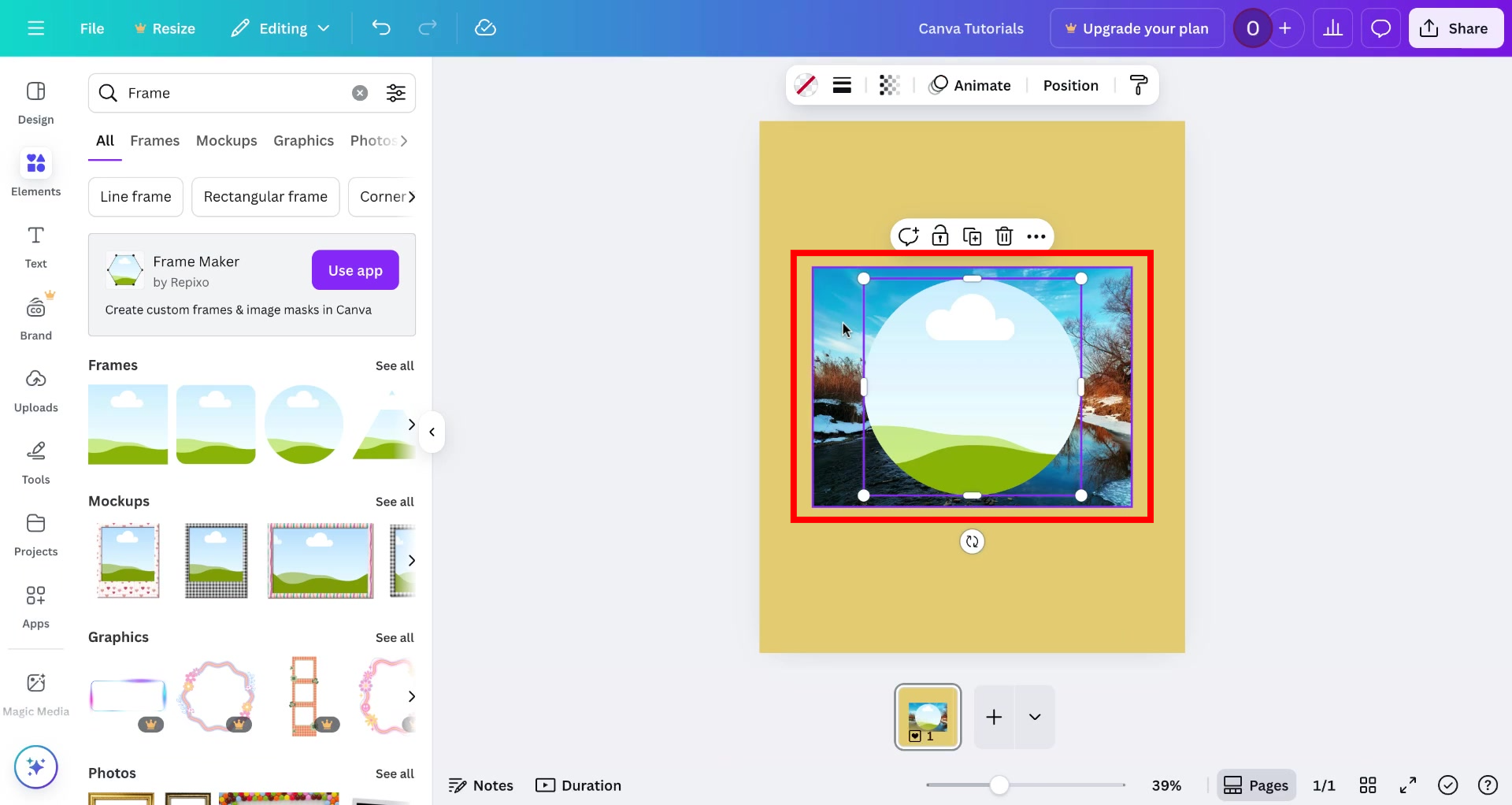 Screenshot of how to use frames in Canva Step 3