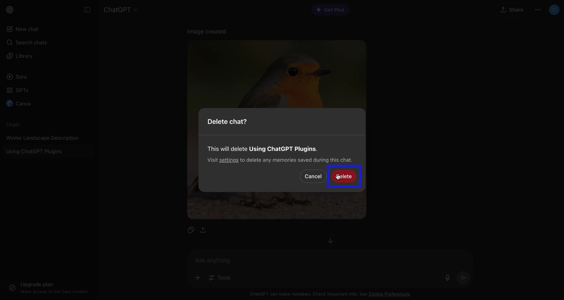 Screenshot of how to delete images from ChatGPT library step 4