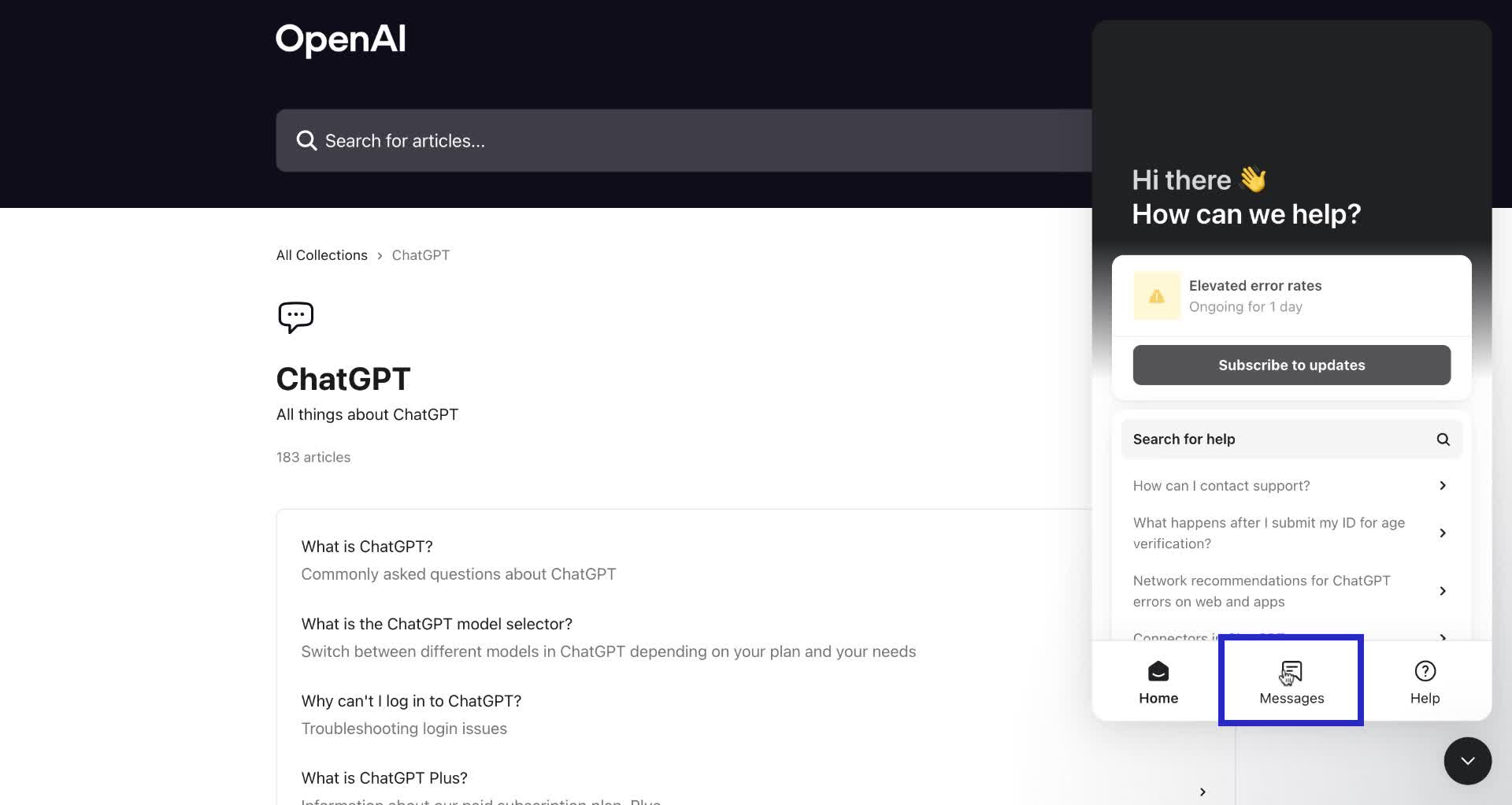 Screenshot of how to contact support for ChatGPT step 4