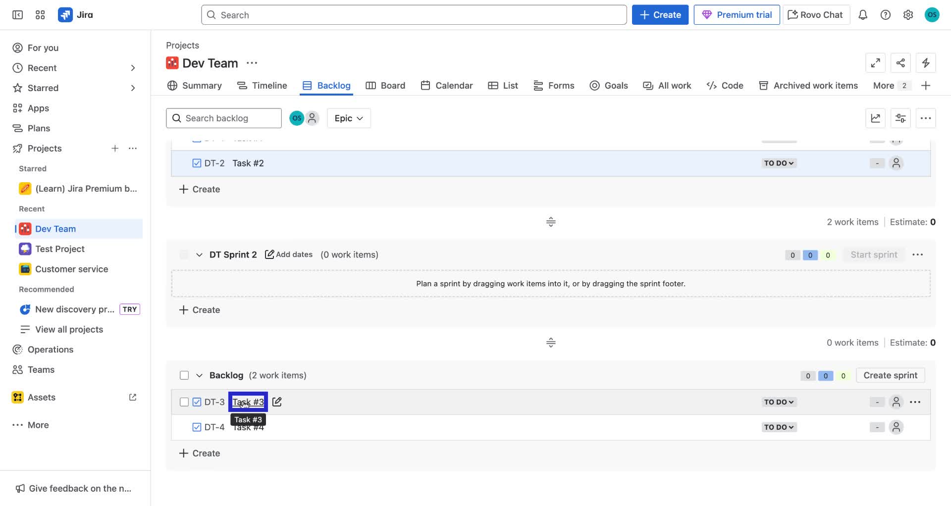 Screenshot of how to create a new sprint in Jira step 4