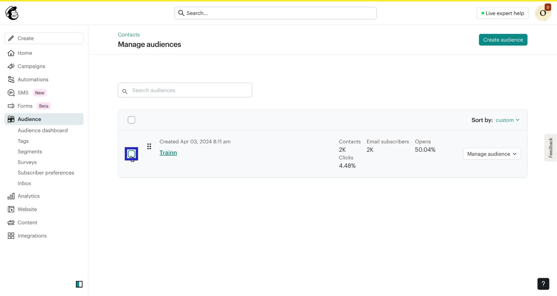 Screenshot of how delete an audience in Mailchimp step 4