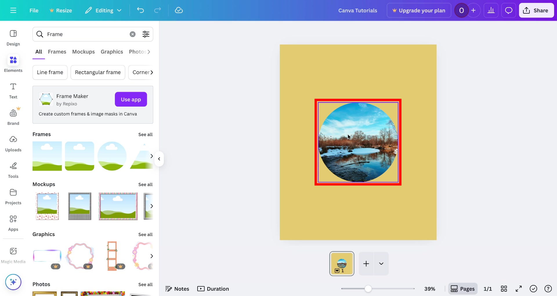 Screenshot of how to use frames in Canva Step 4