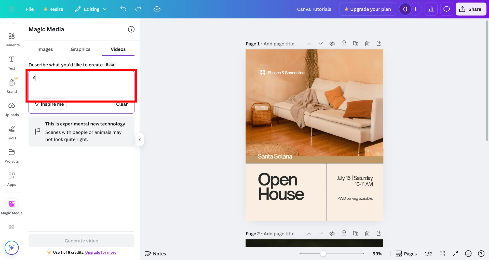 Screenshot of how to use AI in Canva step 5