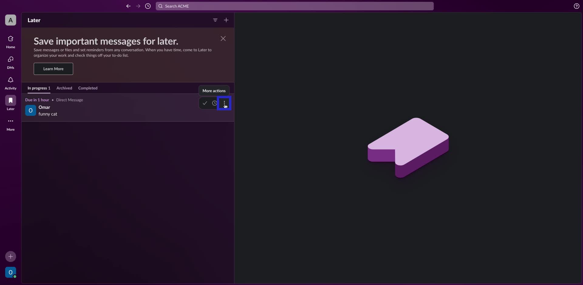 Screenshot of how to use Slack reminders step 5