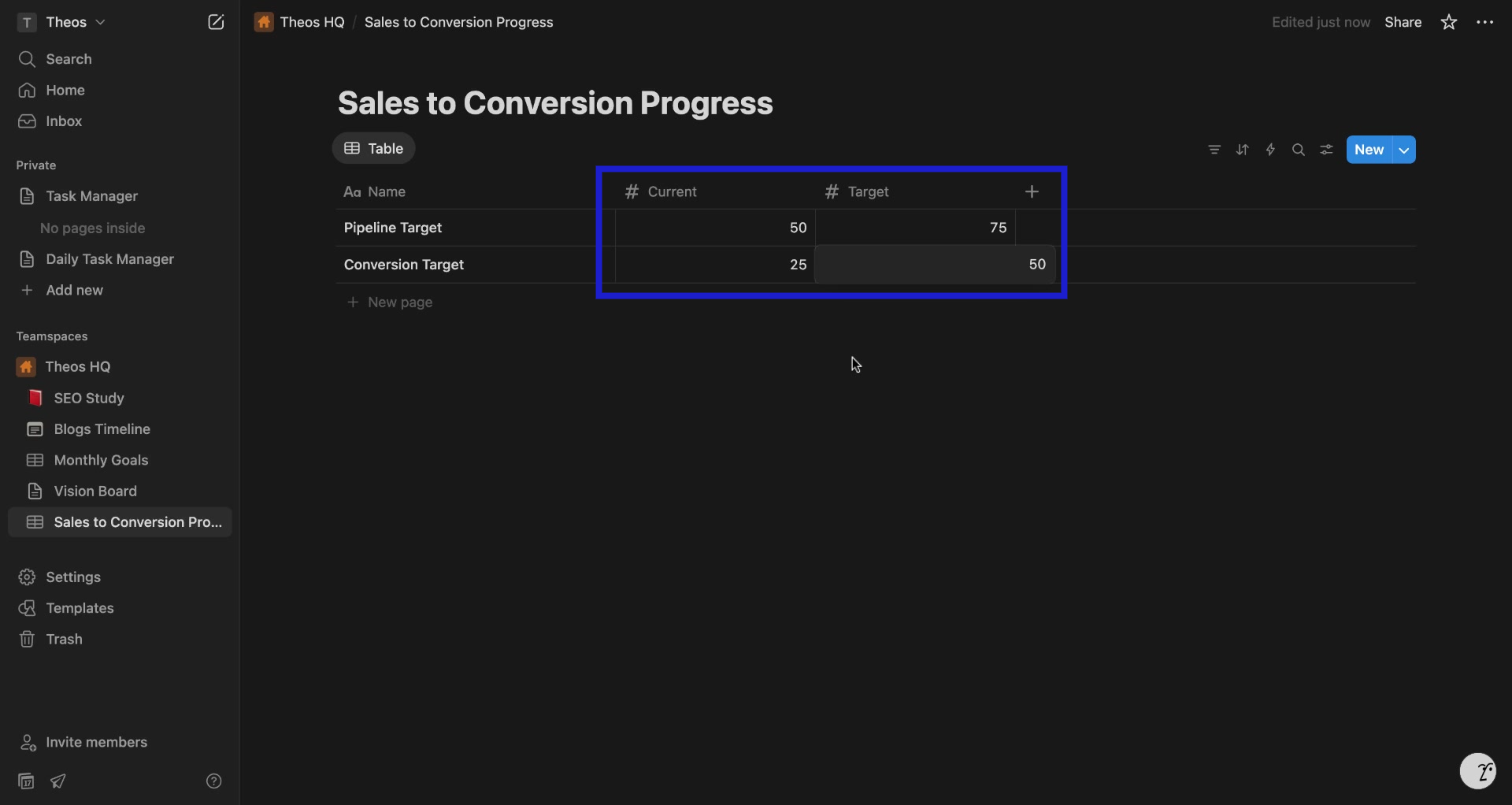 Screenshot of how to create Notion progress bar step 5