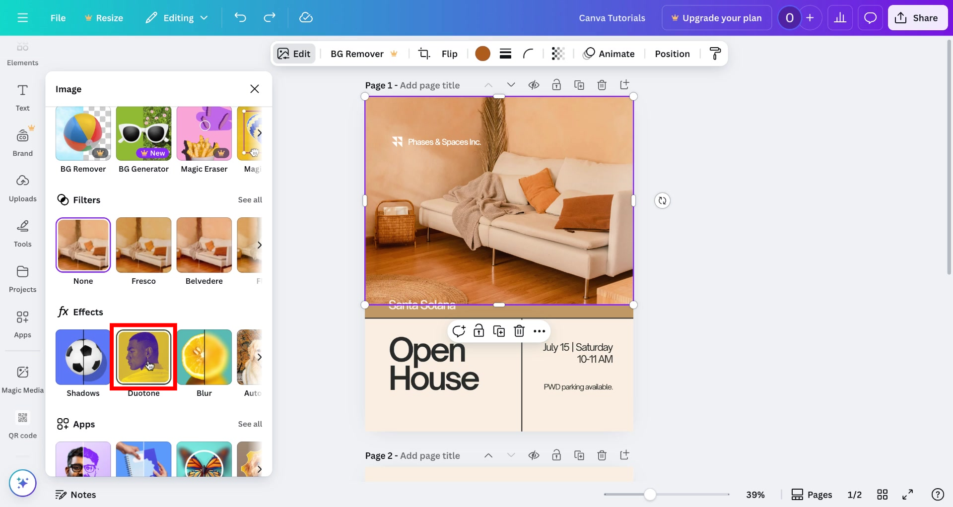 Screenshot of how to change the color of an image in Canva Step 5
