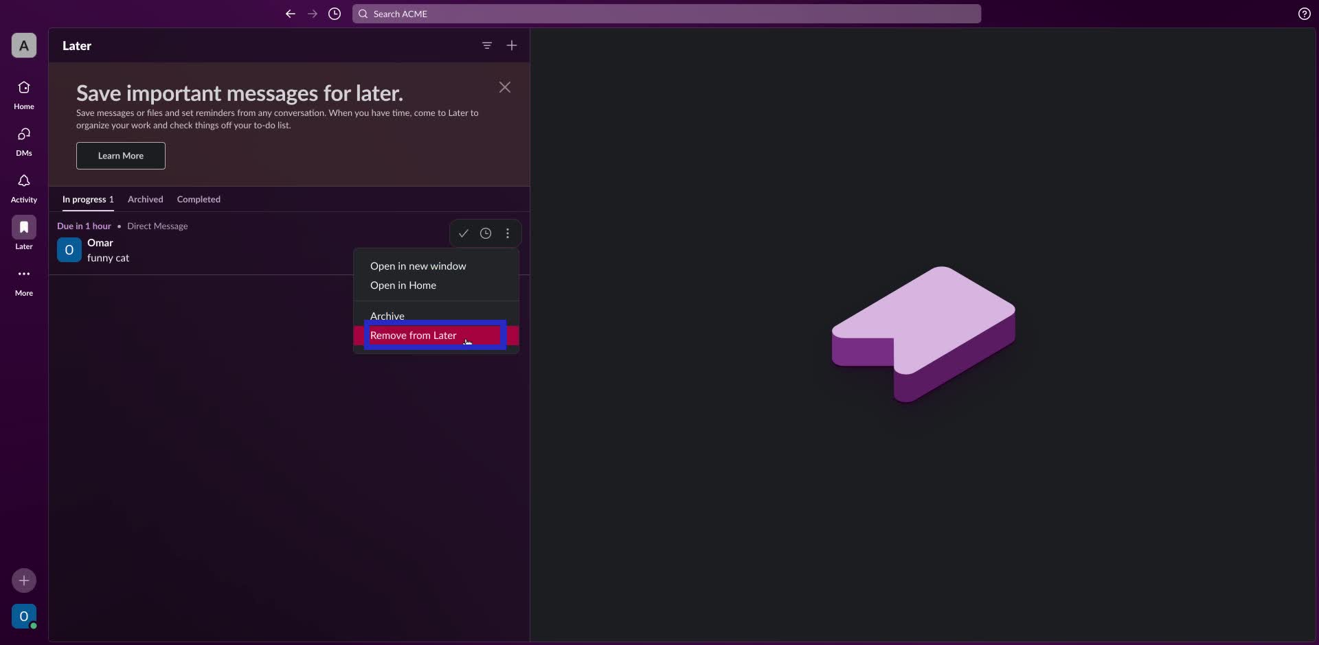 Screenshot of how to use Slack reminders step 6