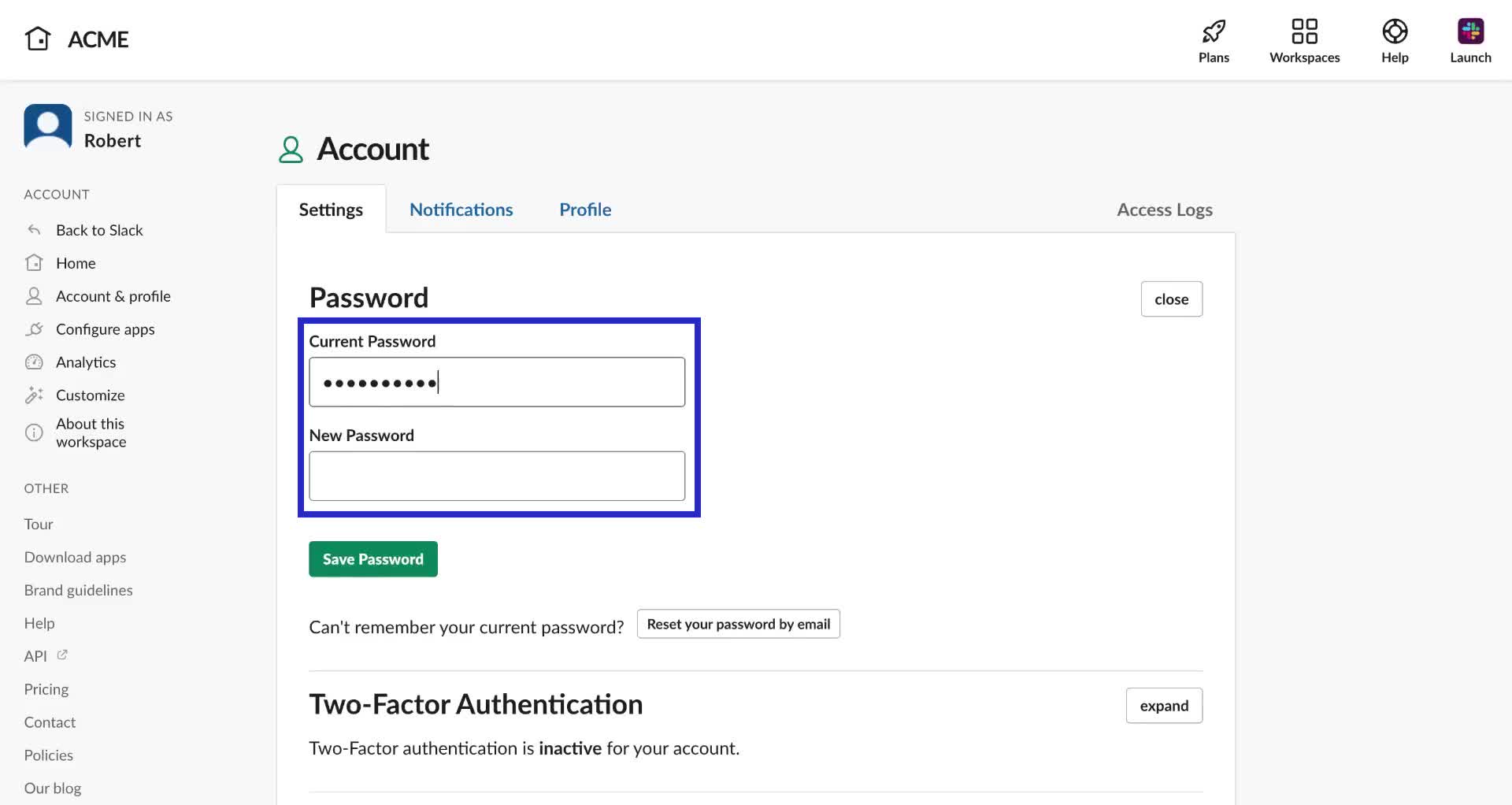 Screenshot of how to reset Slack password step 6