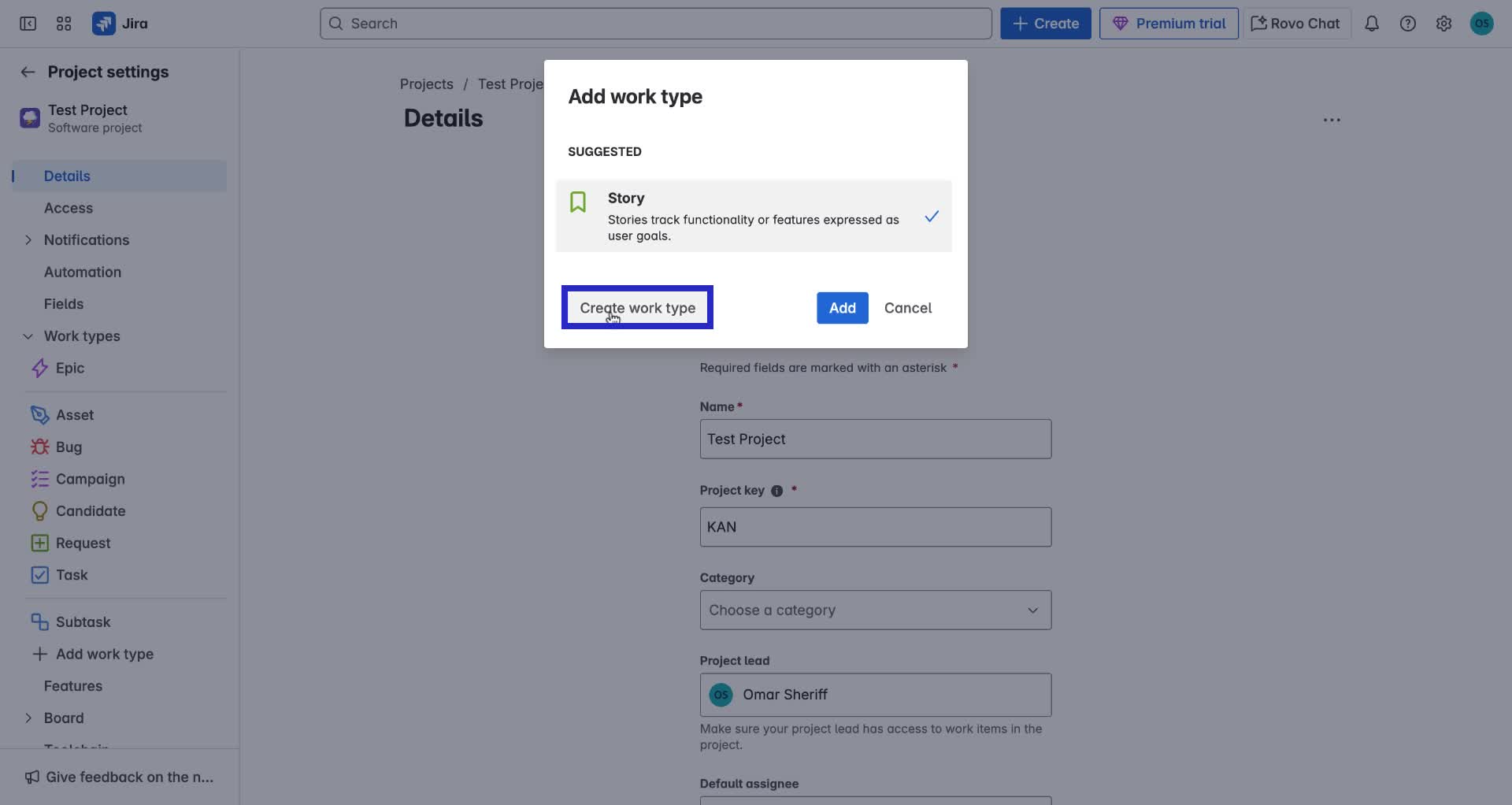 Screenshot of how to create Spike in Jira Step 6