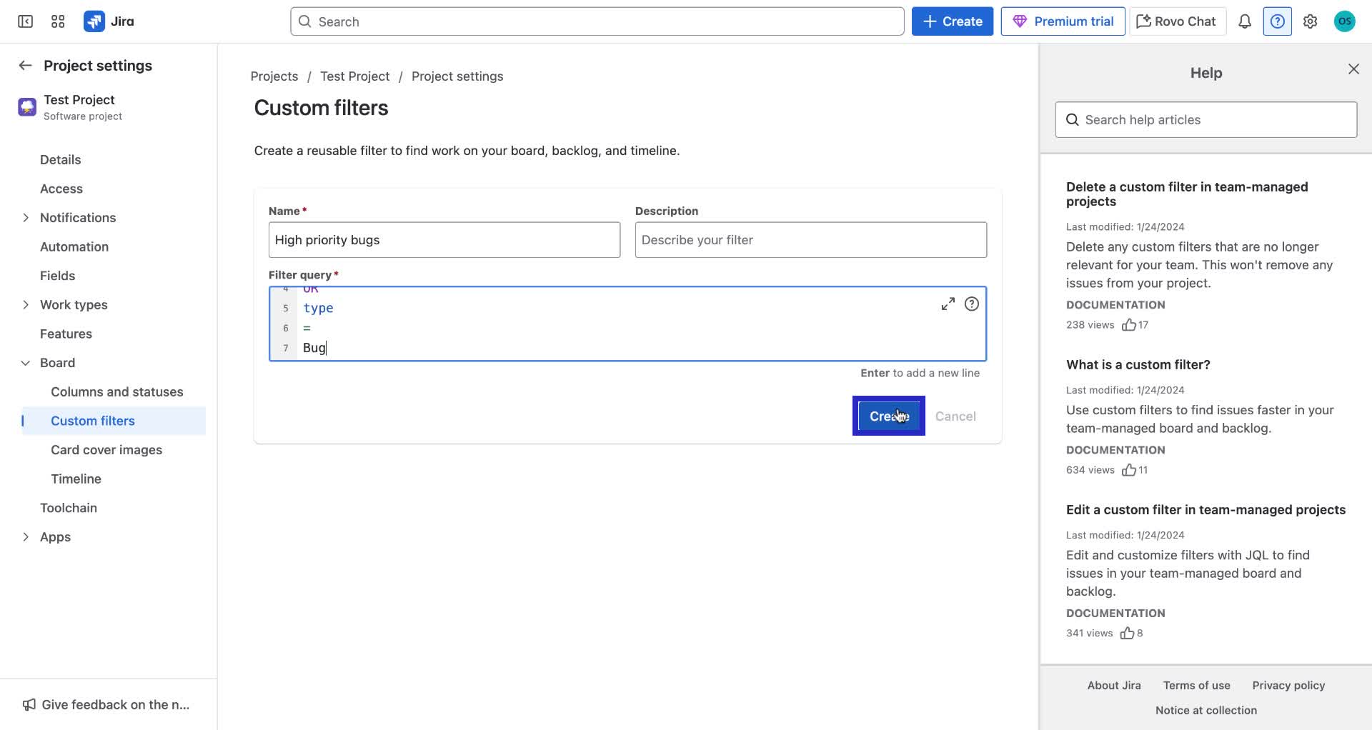 Screenshot of how to create quick filters in Jira step 6