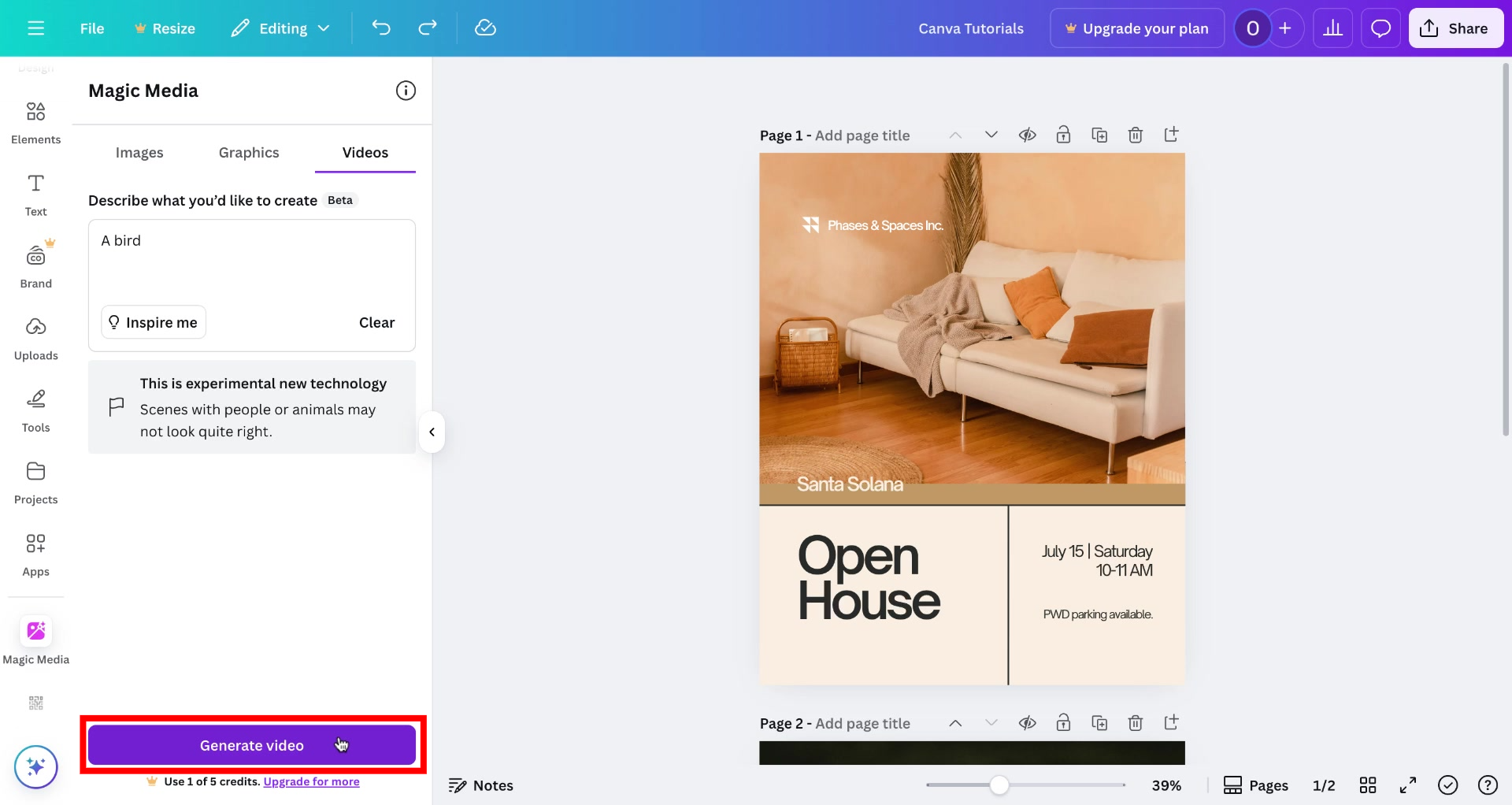 Screenshot of how to use AI in Canva step 6