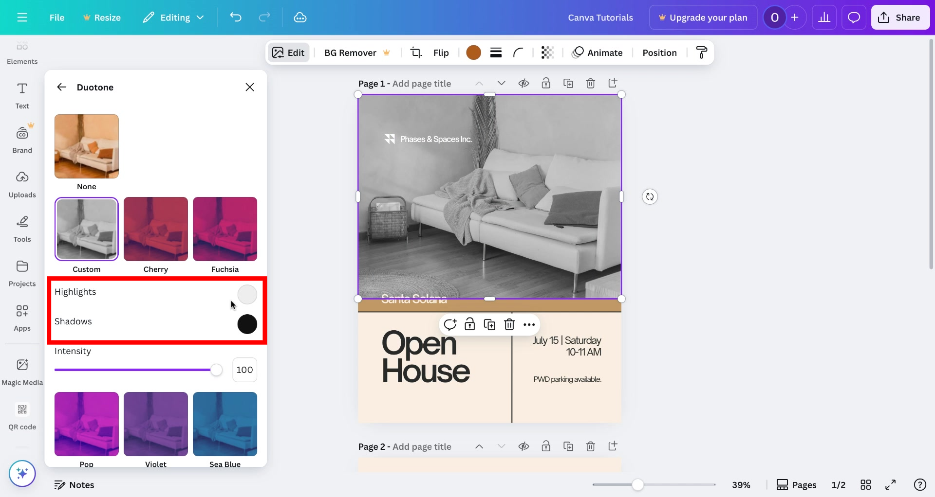 Screenshot of how to change the color of an image in Canva Step 7
