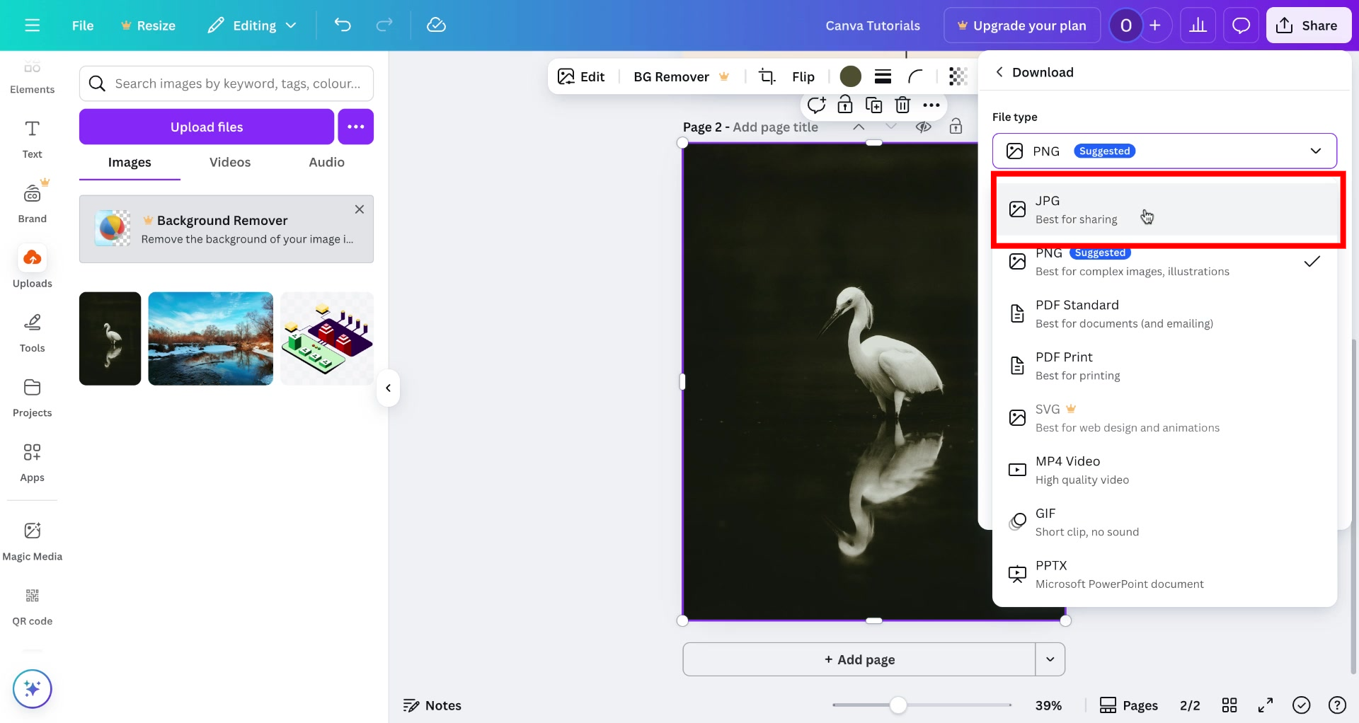Screenshot of how to use Canva's HEIC to JPG converter step 7