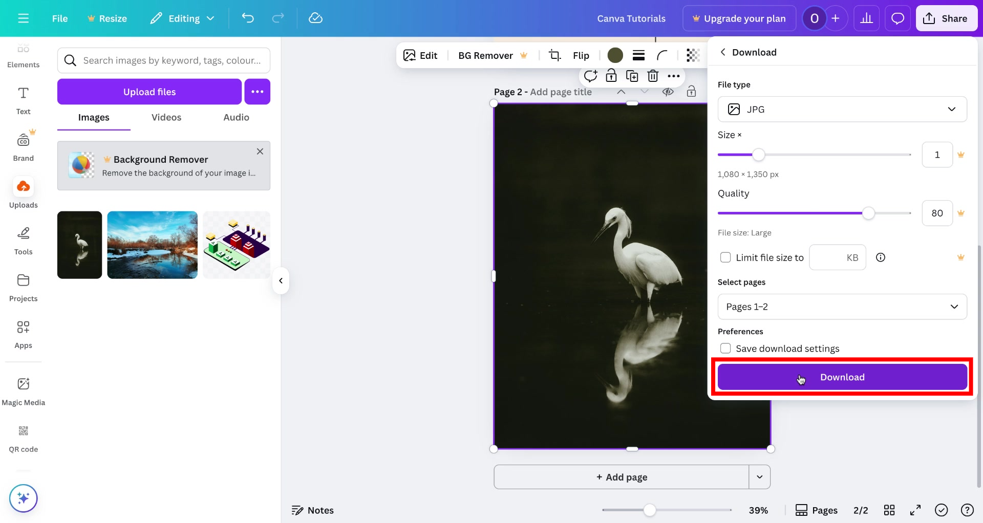 Screenshot of how to use Canva's HEIC to JPG converter step 8