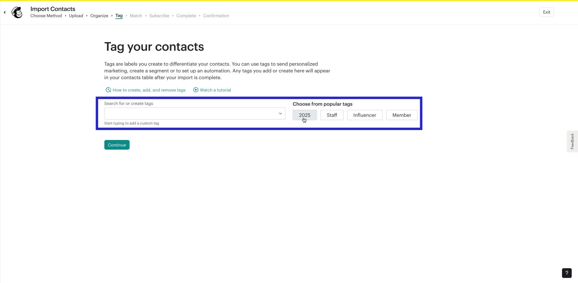 Screenshot of how to import contacts into Mailchimp step 8
