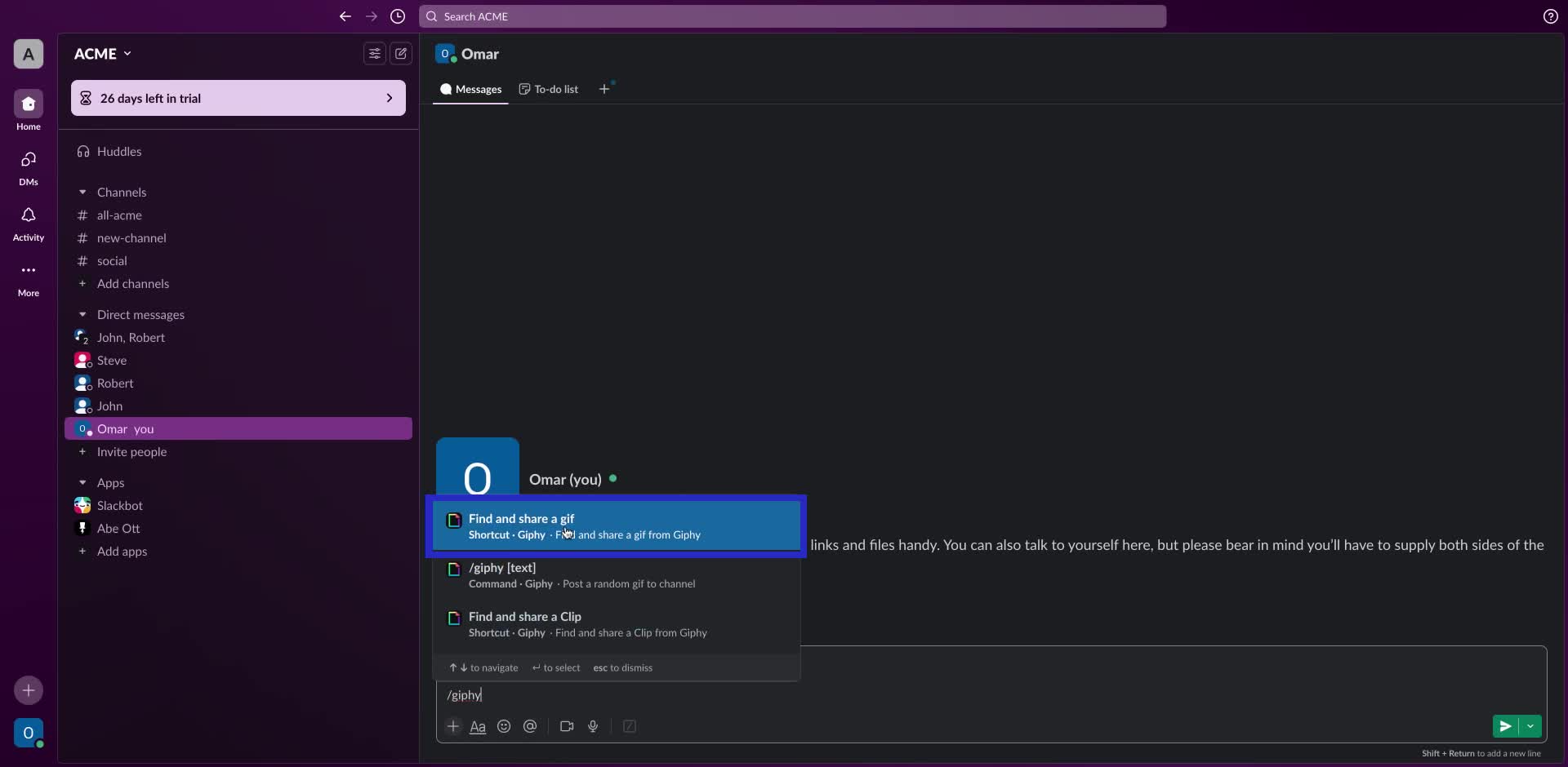 Screenshot of how to add Giphy to Slack step 8