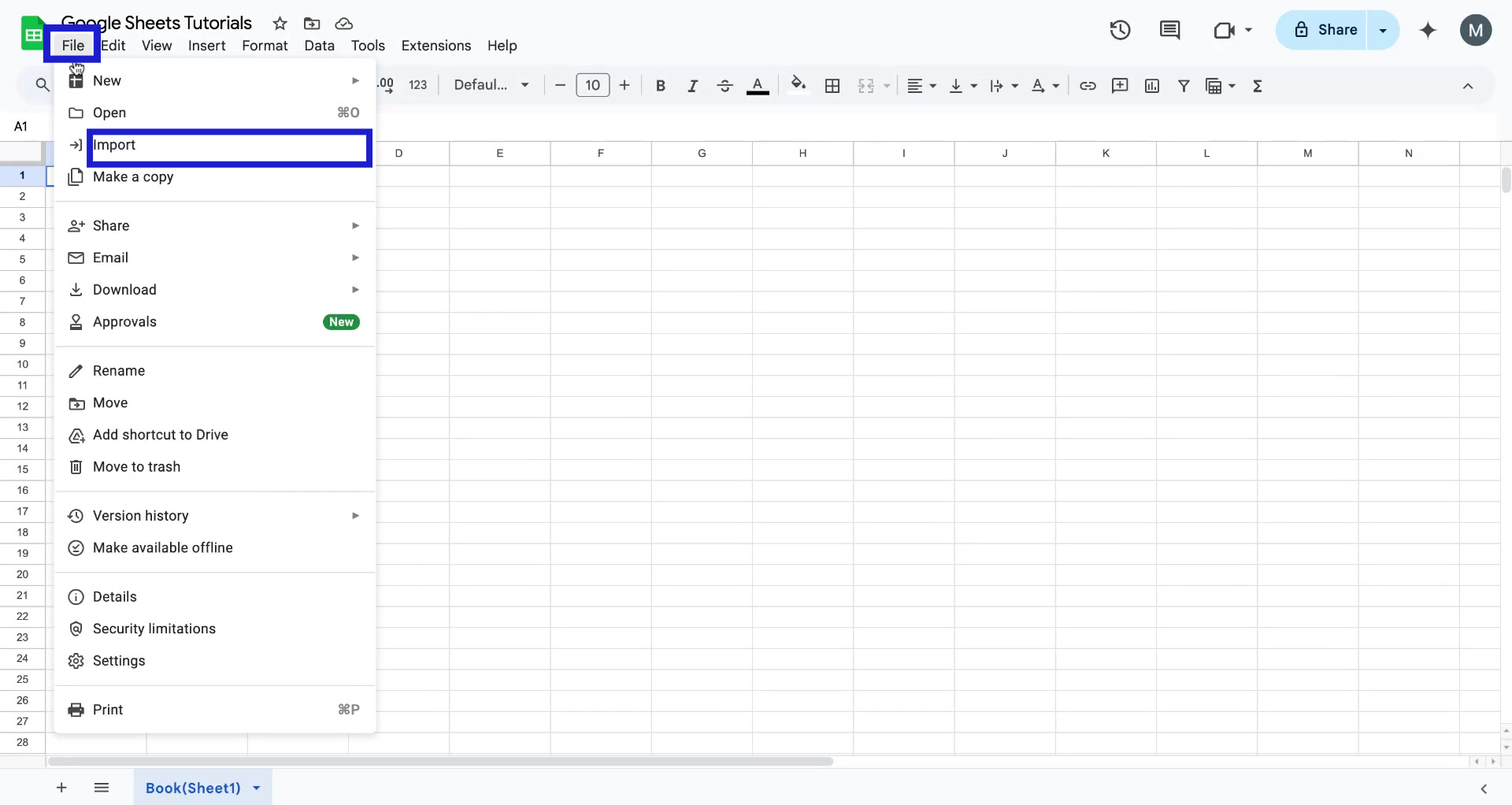 Screenshot of how to convert Excel into Google Sheets step 1