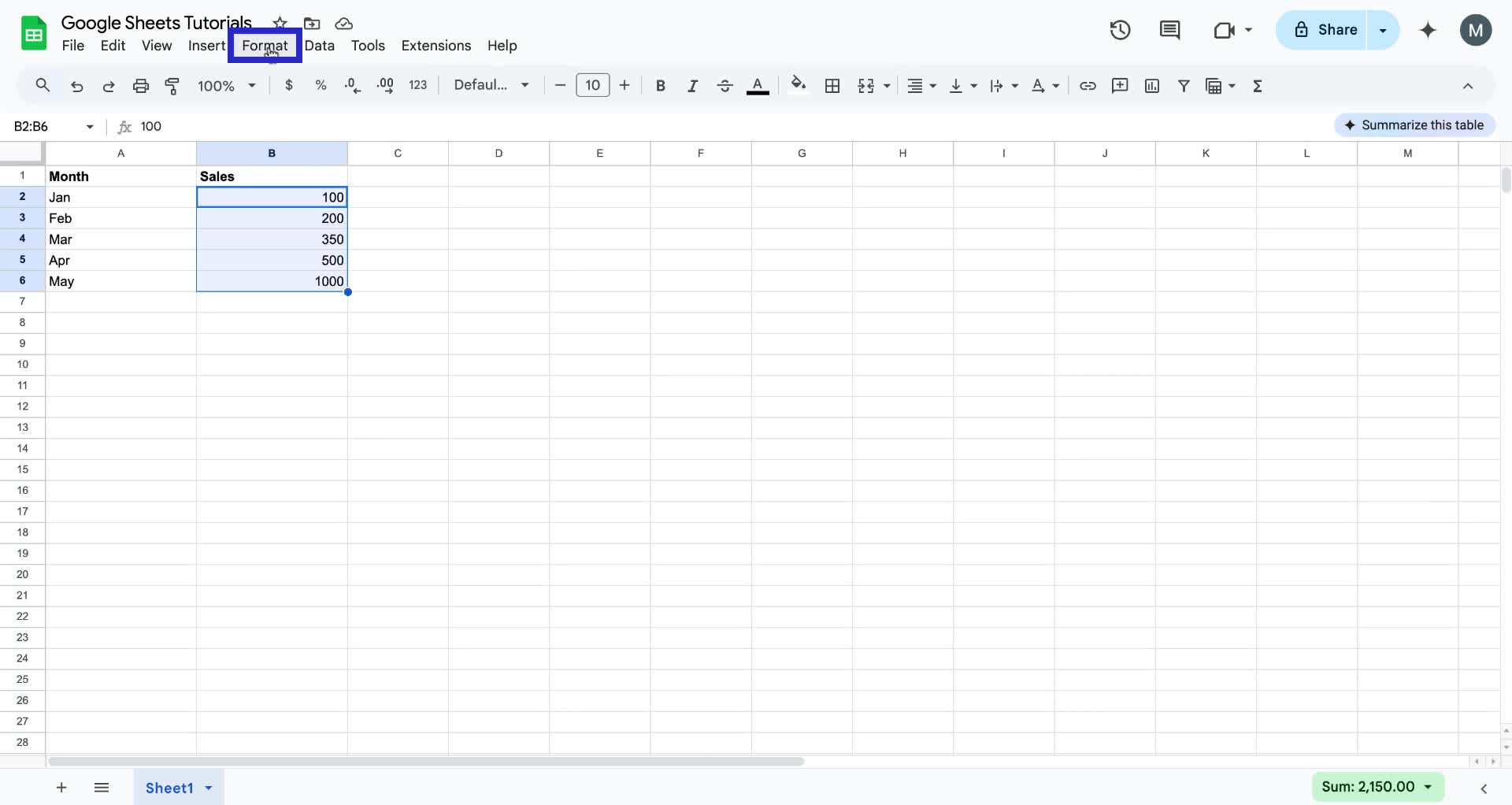 Screenshot of how to change currency in Google Sheets step 2