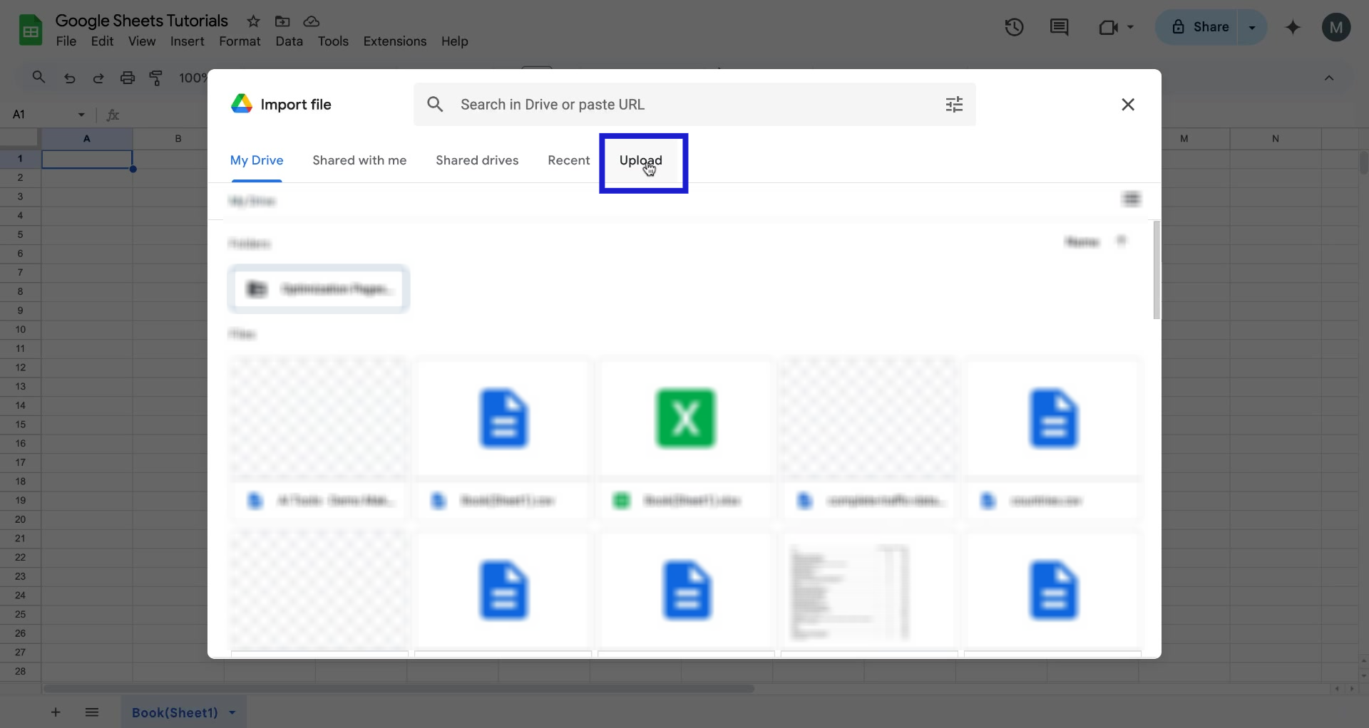 Screenshot of how to convert Excel into Google Sheets step 2