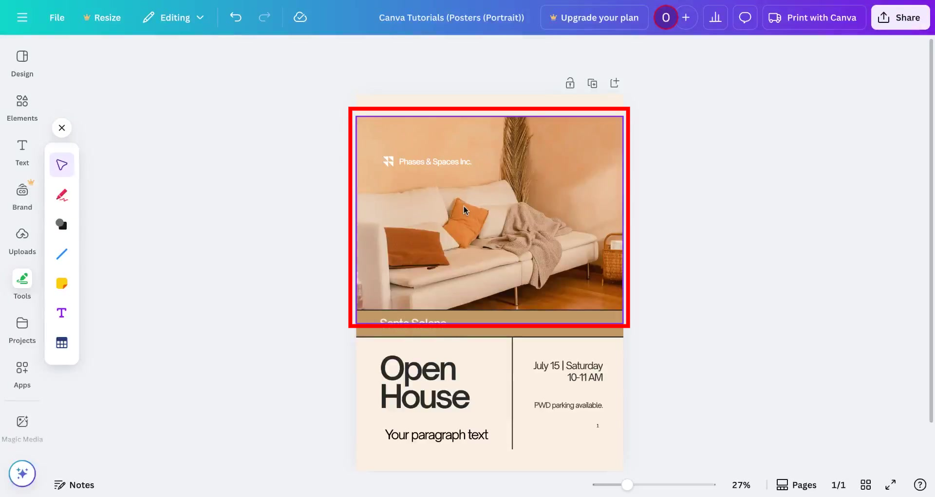 Screenshot of how to flip an image in Canva Step 1