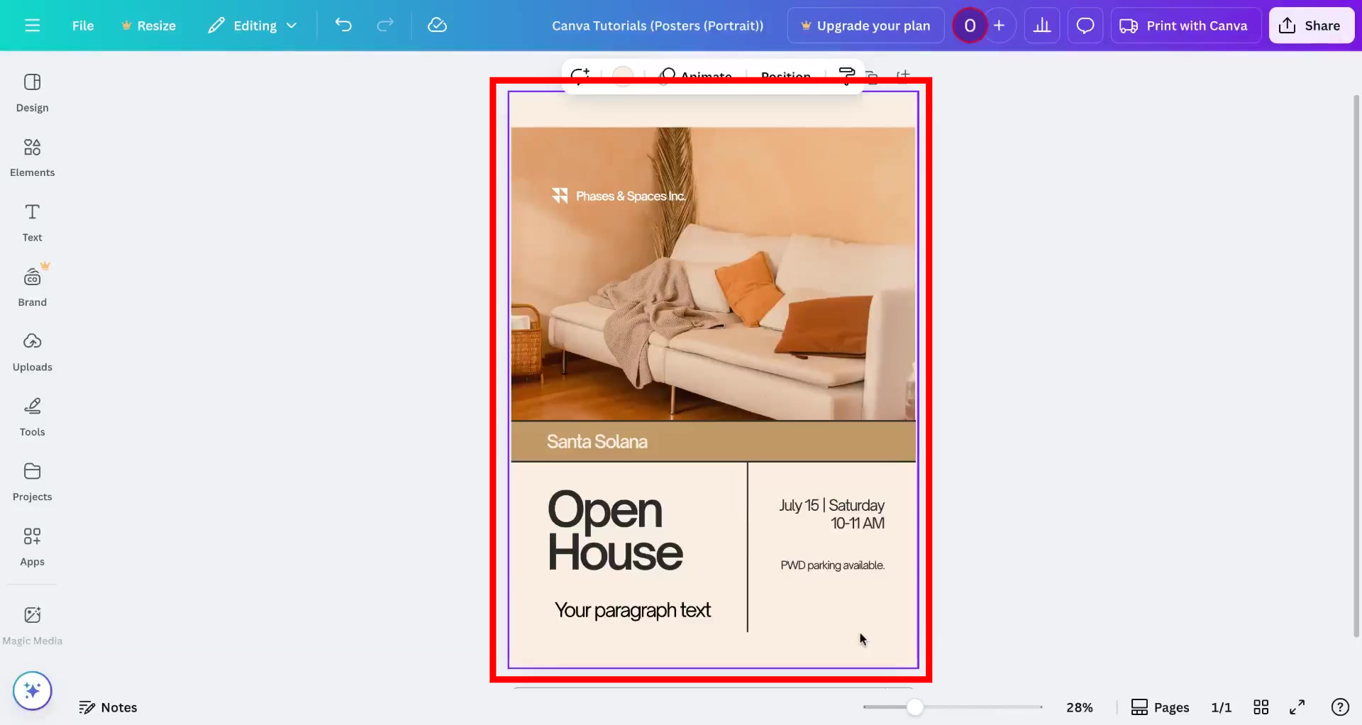 Screenshot of how to add page numbers in Canva Step 1