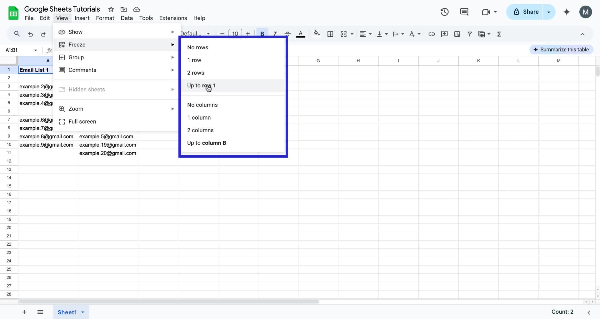 Screenshot of how to lock cells in Google Sheets step 4