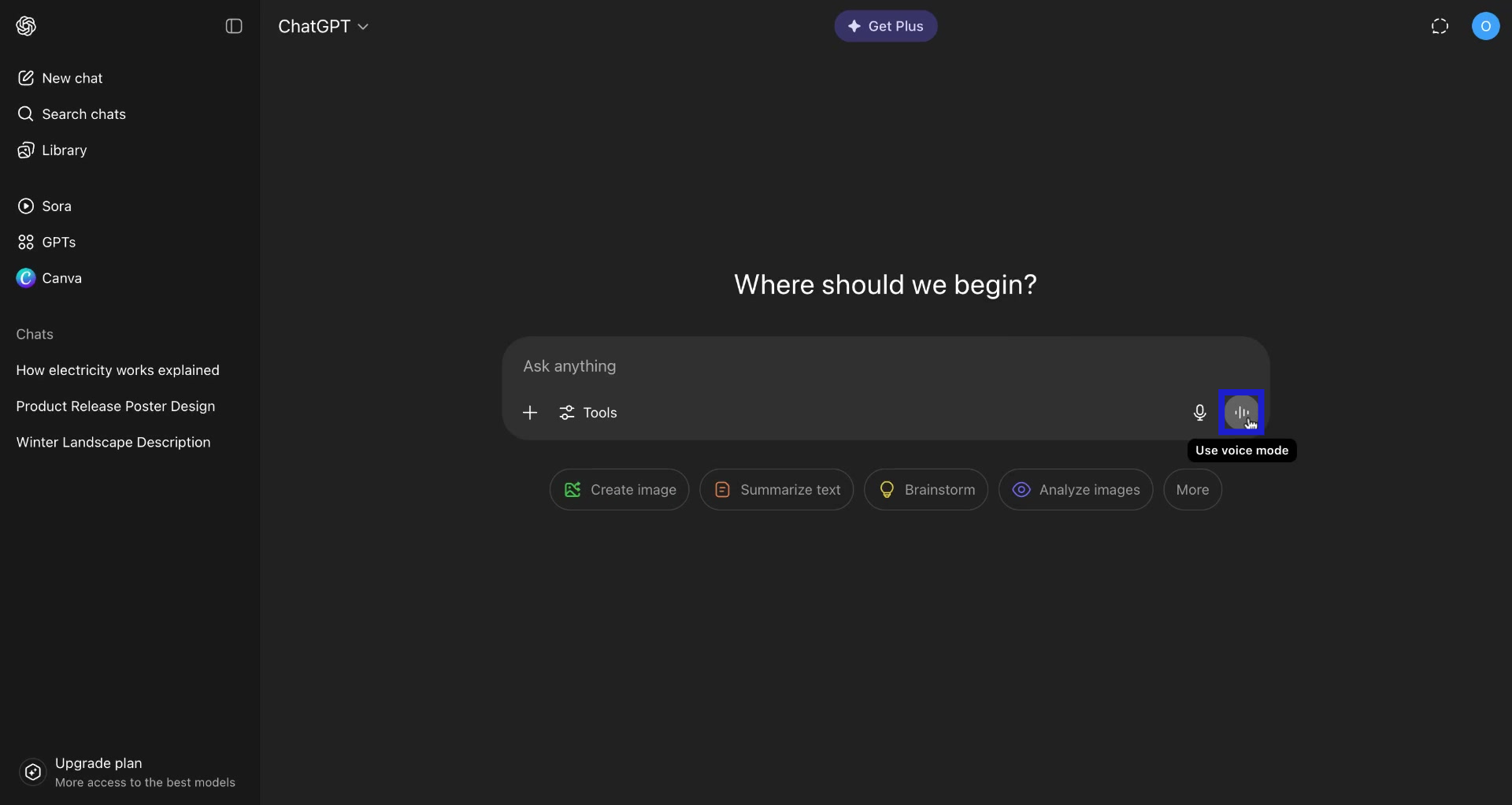 Screenshot of how to use ChatGPT voice chat feature step 1