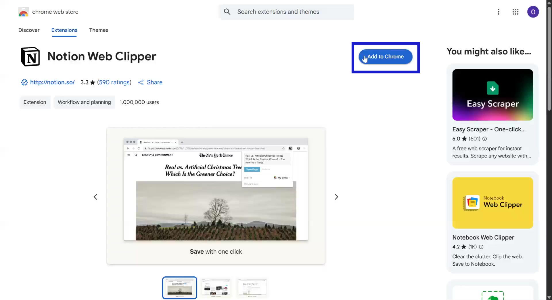 Screenshot of how to install Notion Web Clipper step 1