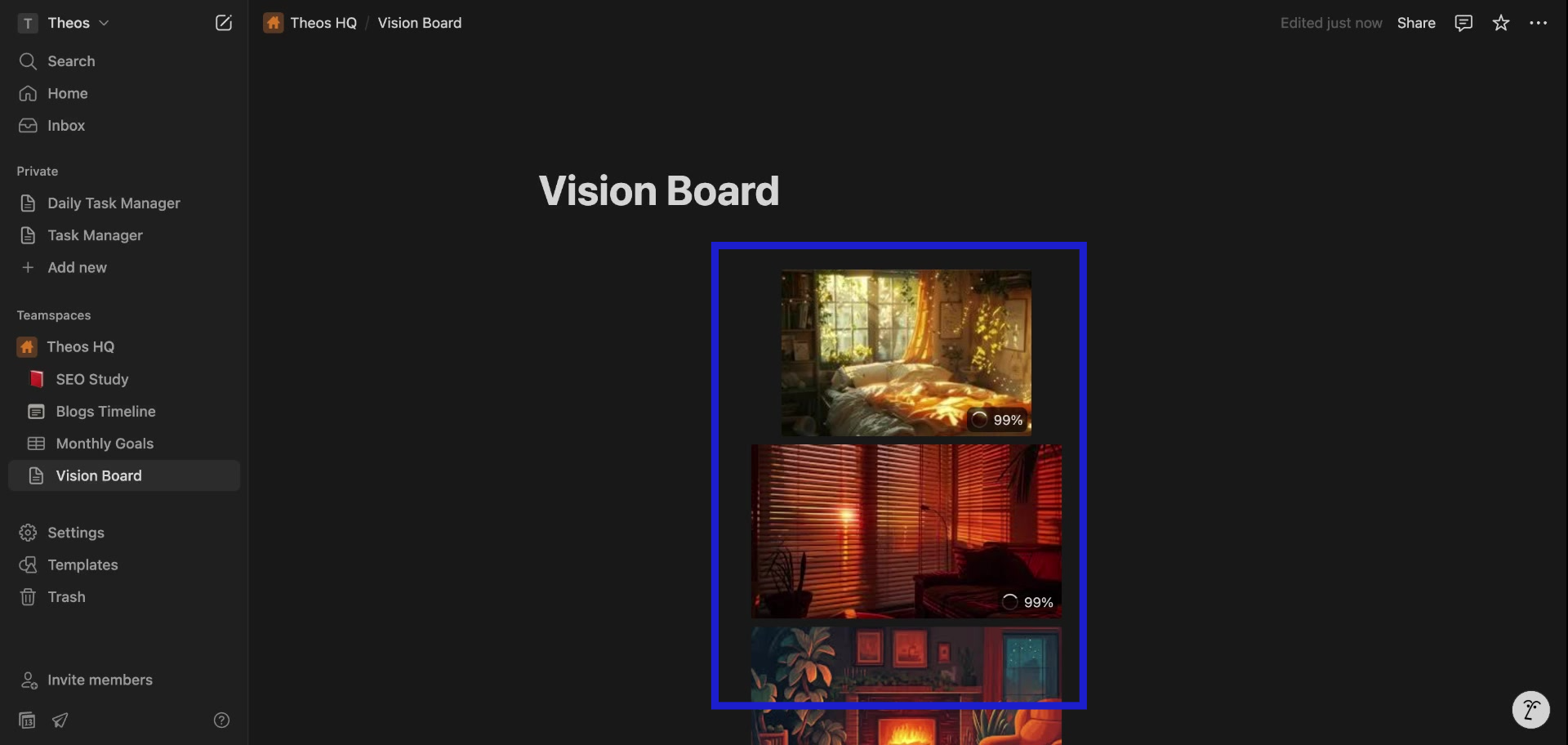 Screenshot of how to create a notion vision board step 1